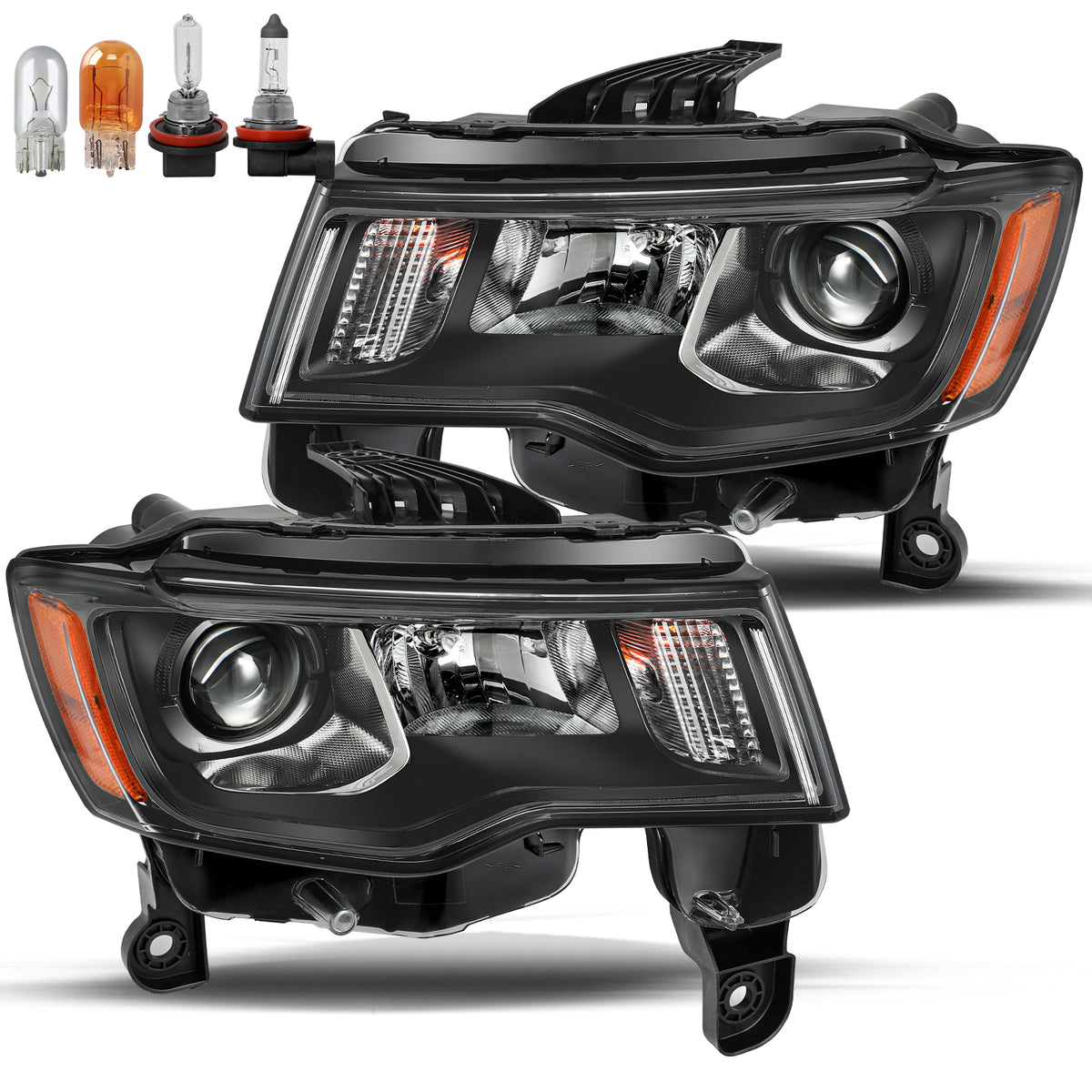 VehicleAid Headlights For 2017-2021 Jeep Grand Cherokee Black