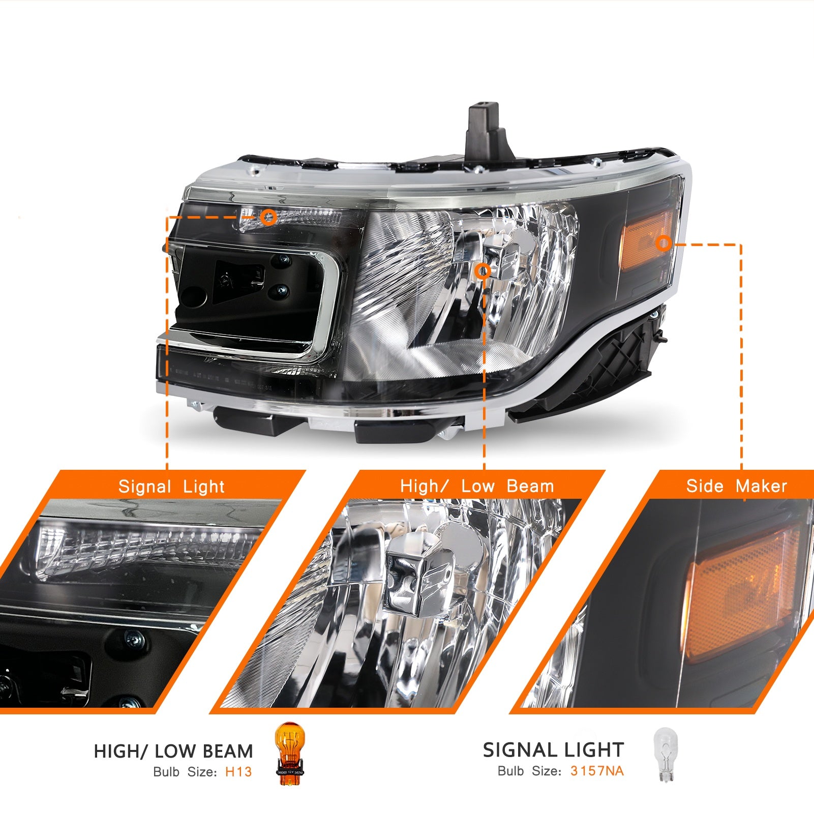 VehicleAid Headlights For 2013-2019 Ford Flex