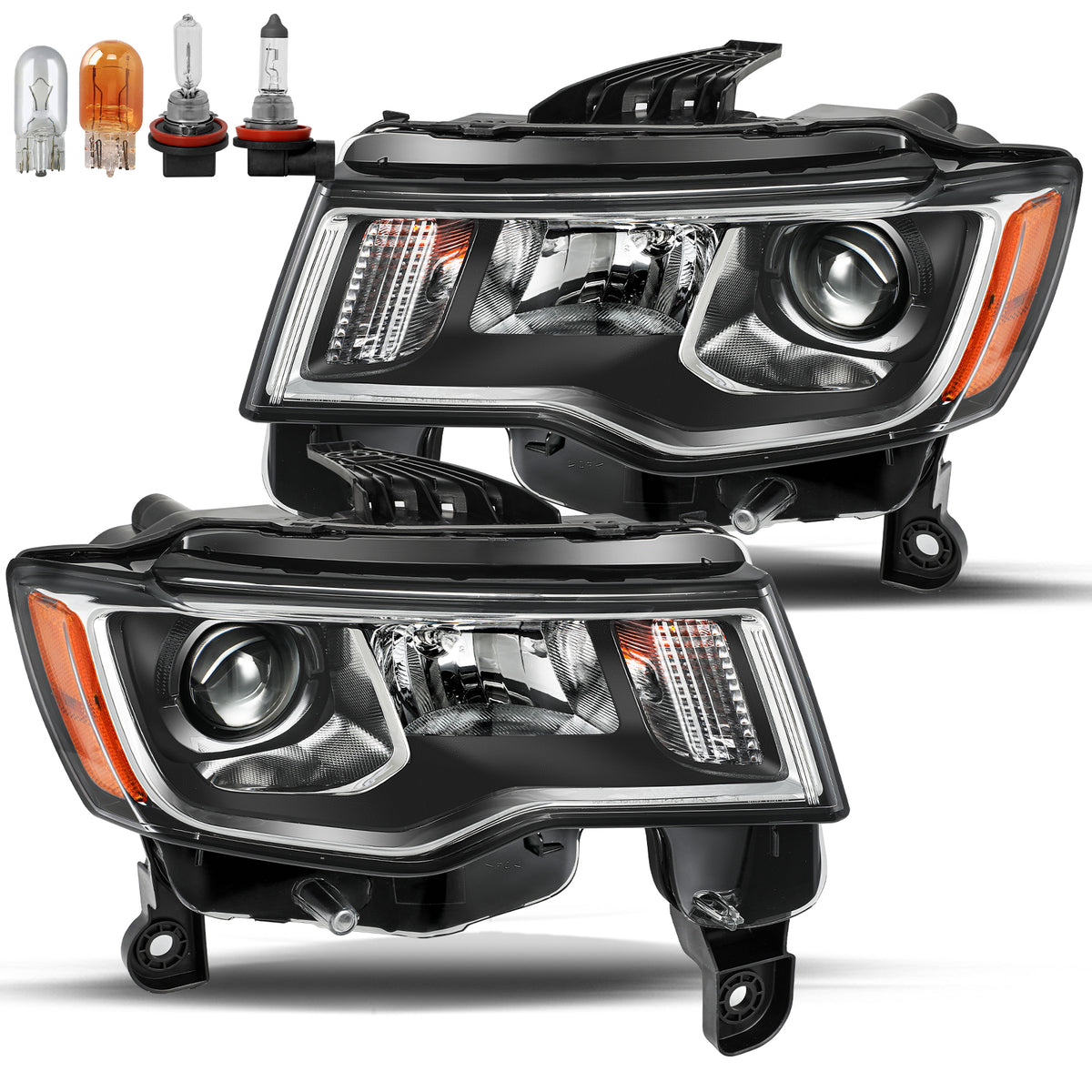 VehicleAid Headlights For 2017-2021 Jeep Grand Cherokee Chrome