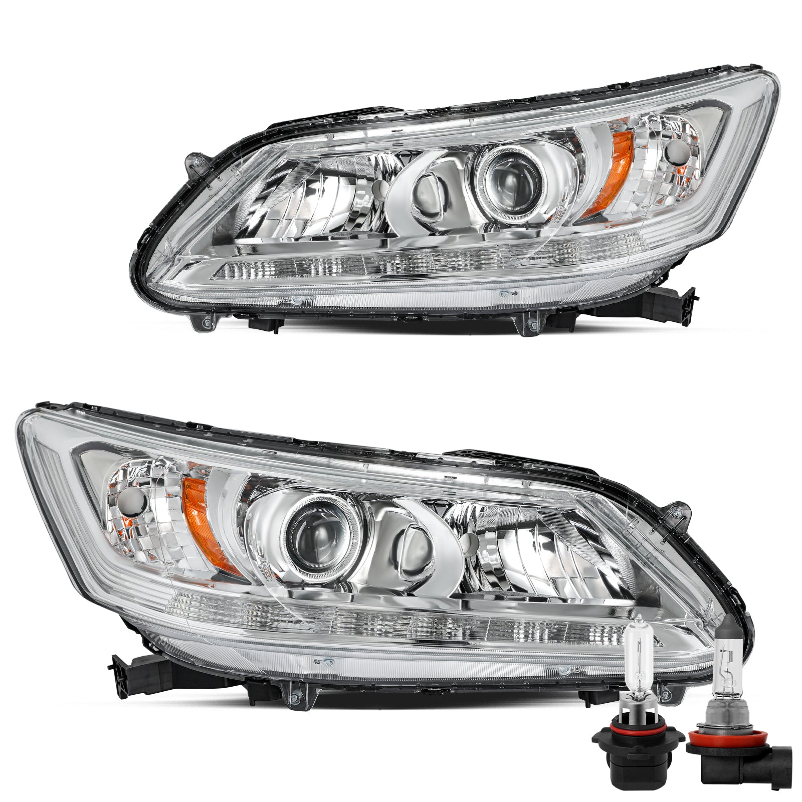 VehicleAid Headlights For 2013-2015 Honda Accord w/LED DRL