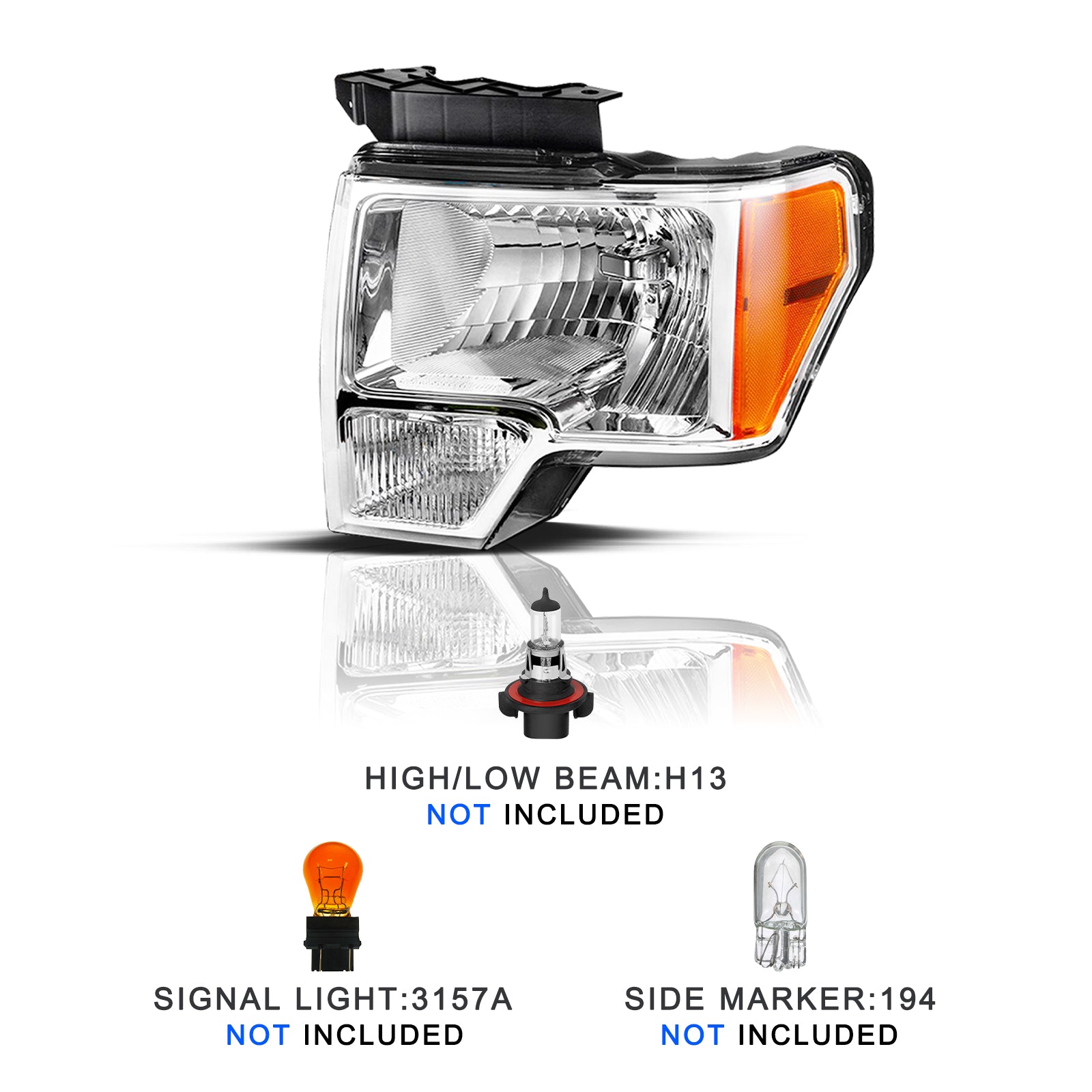 VehicleAid Headlights For 2009-2014 Ford F150 Pickup