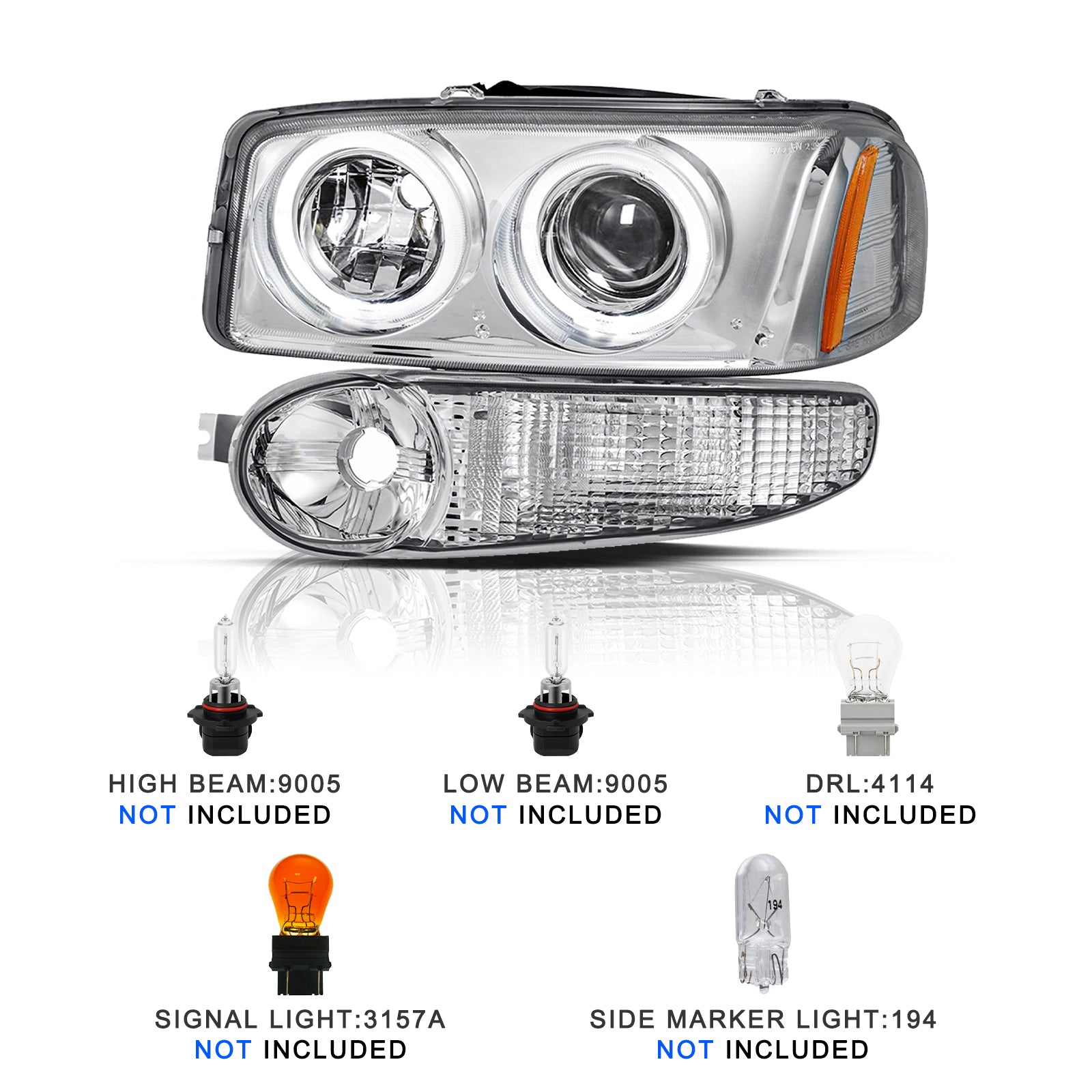 VehicleAid Projector Headlights For 2001-2006 GMC Yukon Denali