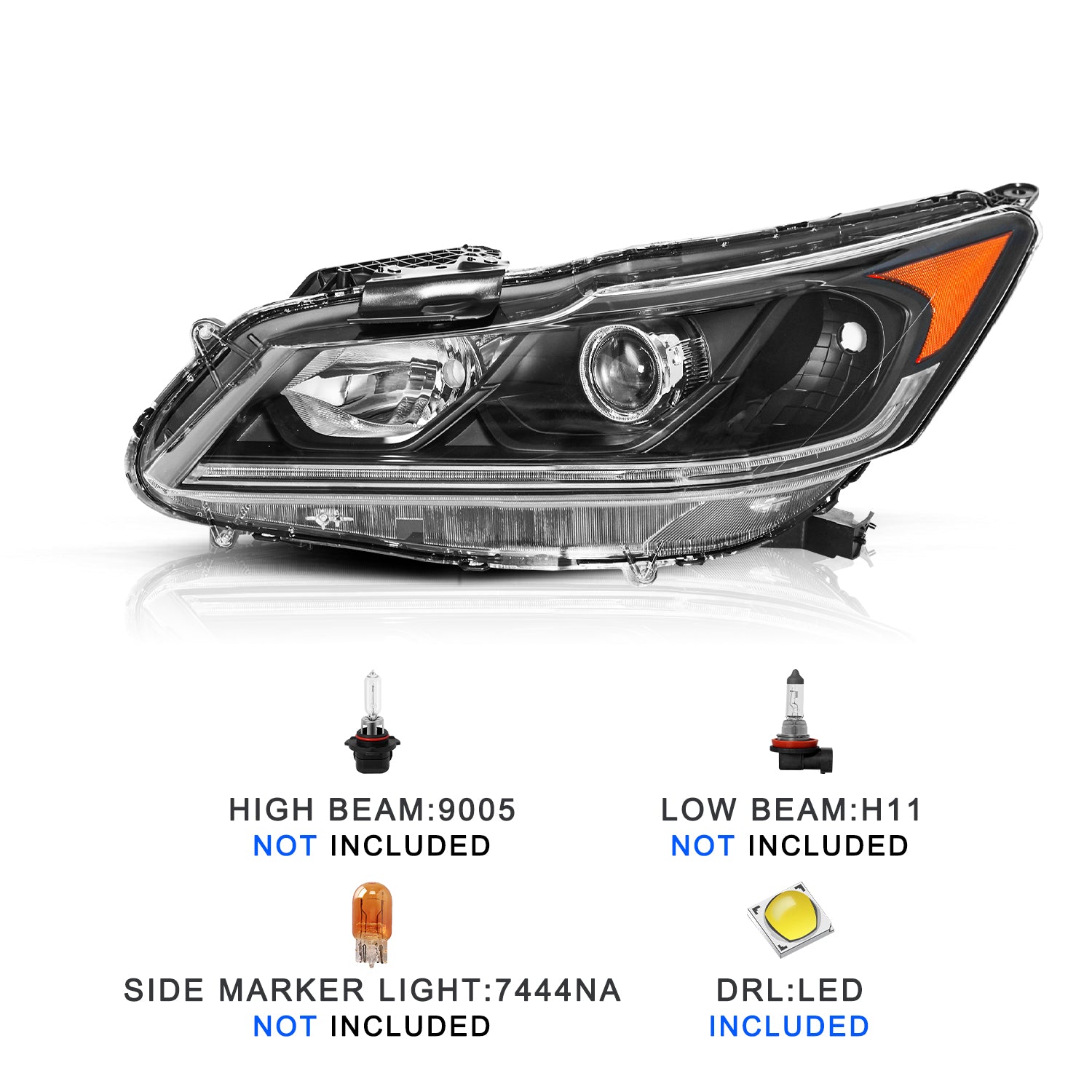 VehicleAid Headlights For 2016-2017 Honda Accord