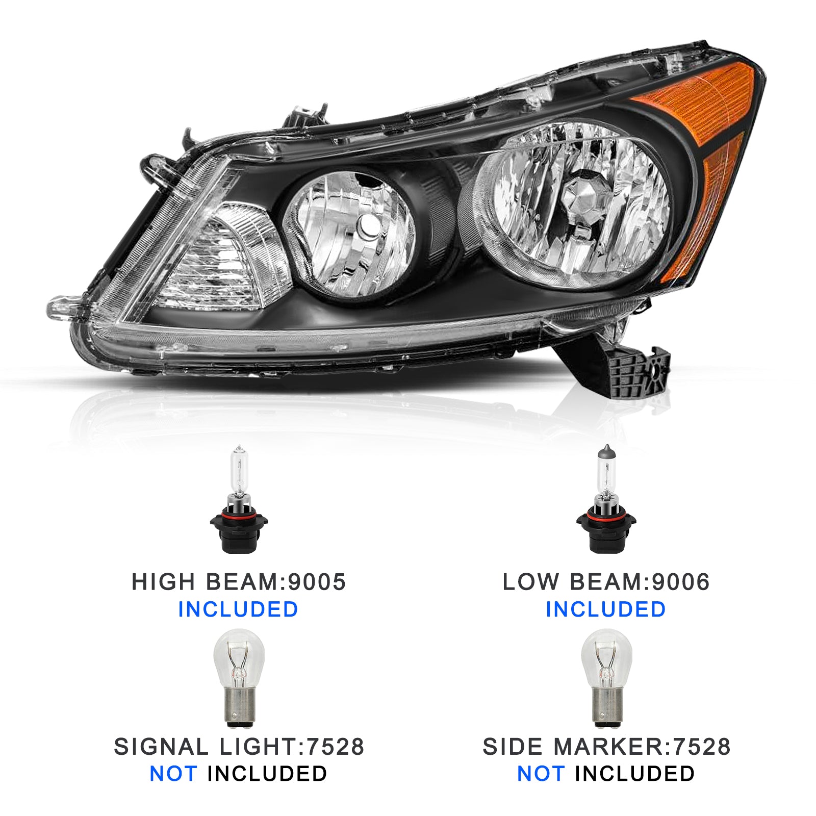 VehicleAid Headlights For 2008-2012 Honda Accord 4-Door