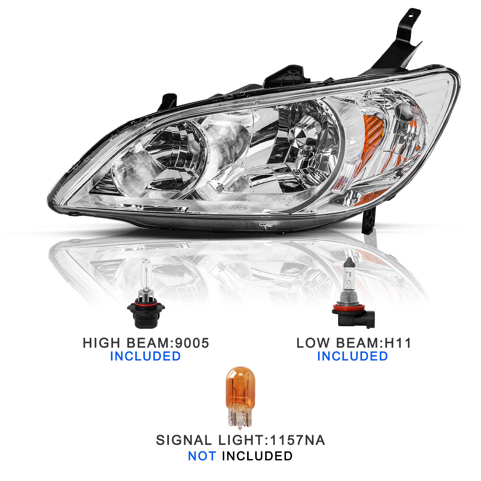 VehicleAid Headlights For 2004-2005 Honda Civic