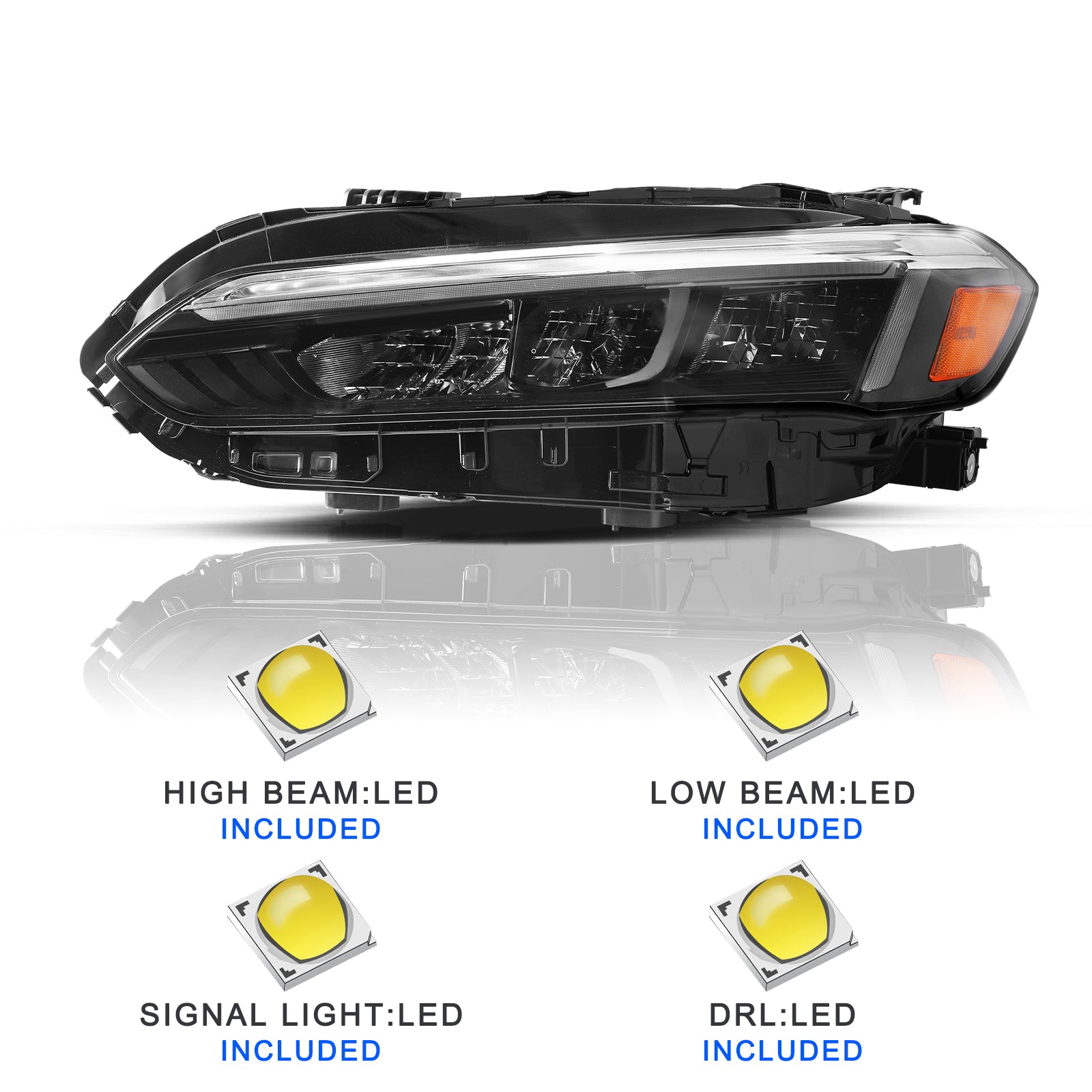 VehicleAid Full LED Headlights For 2022-2024 Honda Civic