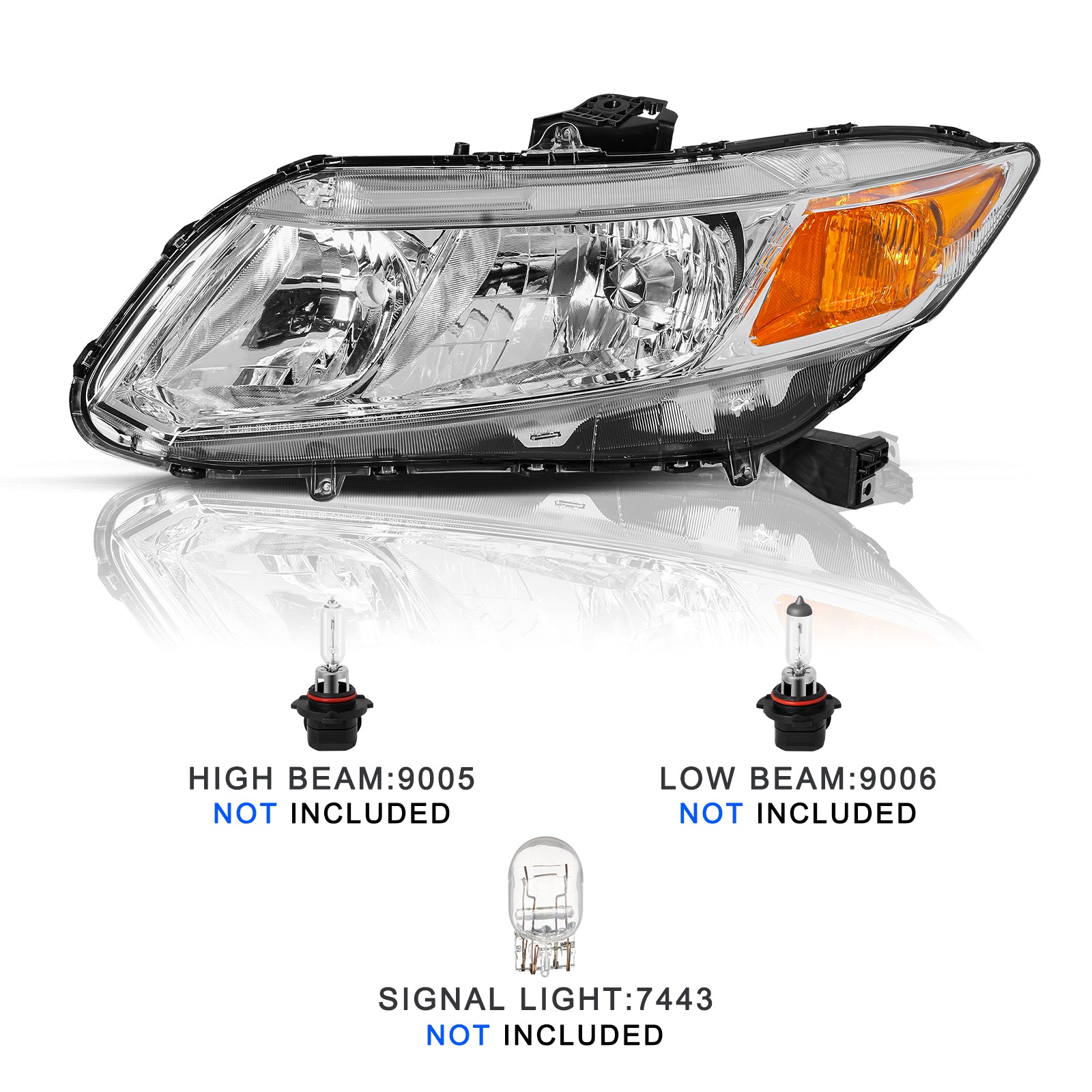 VehicleAid Headlights For 2012-2015 Honda Civic