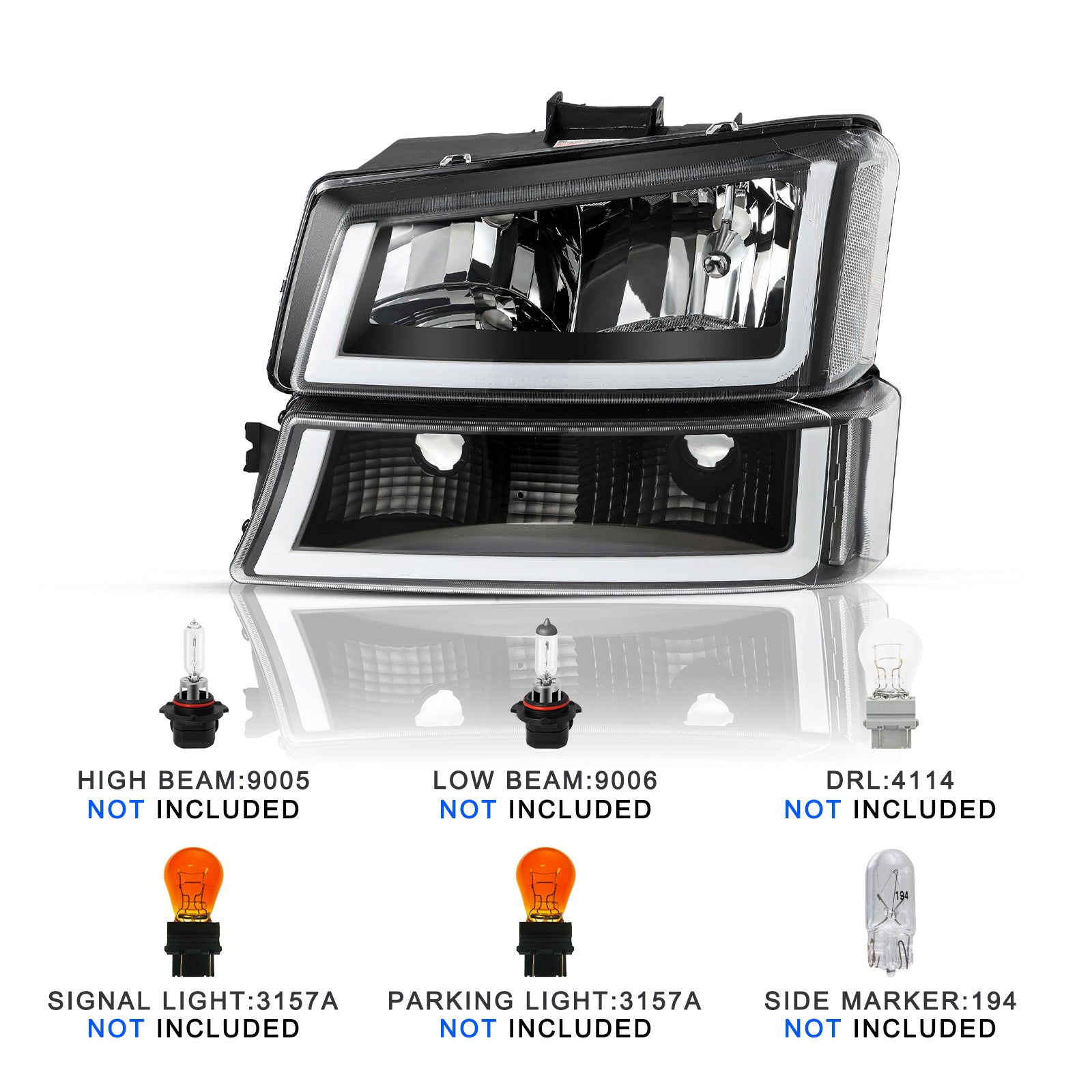 VehicleAid Headlights With U LED DRL For 2003-2006 Chevy Silverado /Avalanche