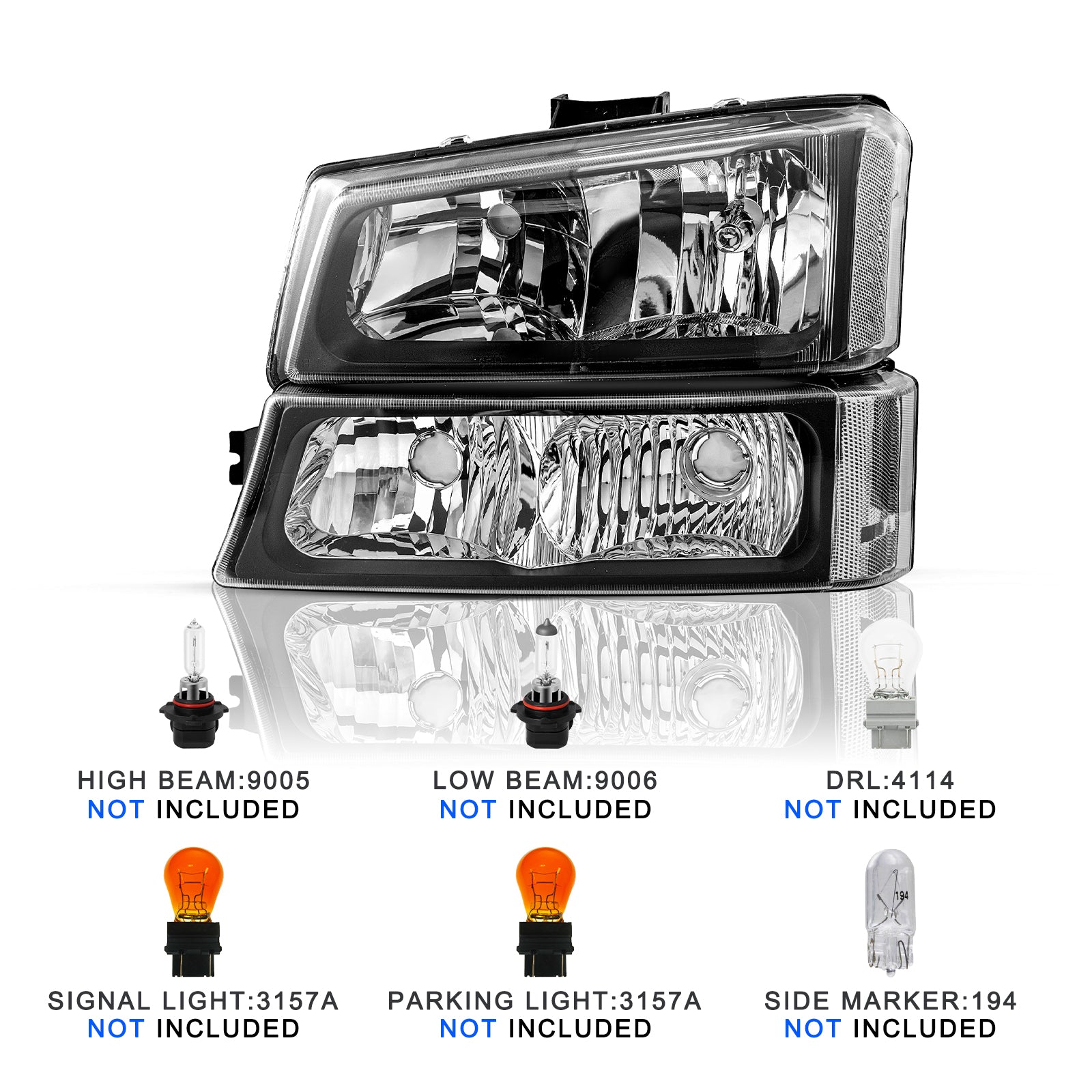 VehicleAid Headlights For 2003-2006 Chevy Avalanche 1500/2500 With LED DRL