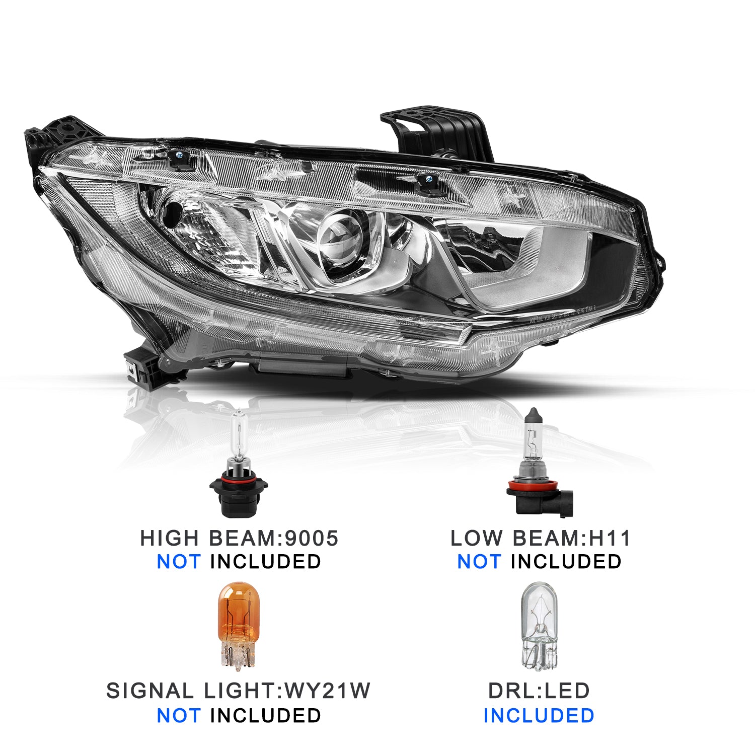 VehicleAid Headlights For 2016-2021 Honda Civic