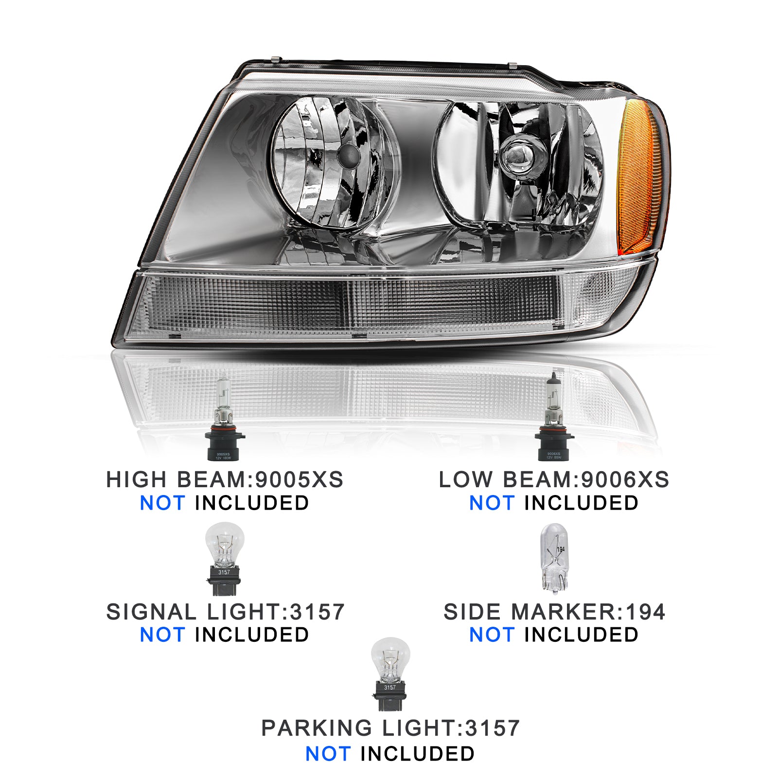 VehicleAid Headlights For 1999-2004 Jeep Grand Cherokee