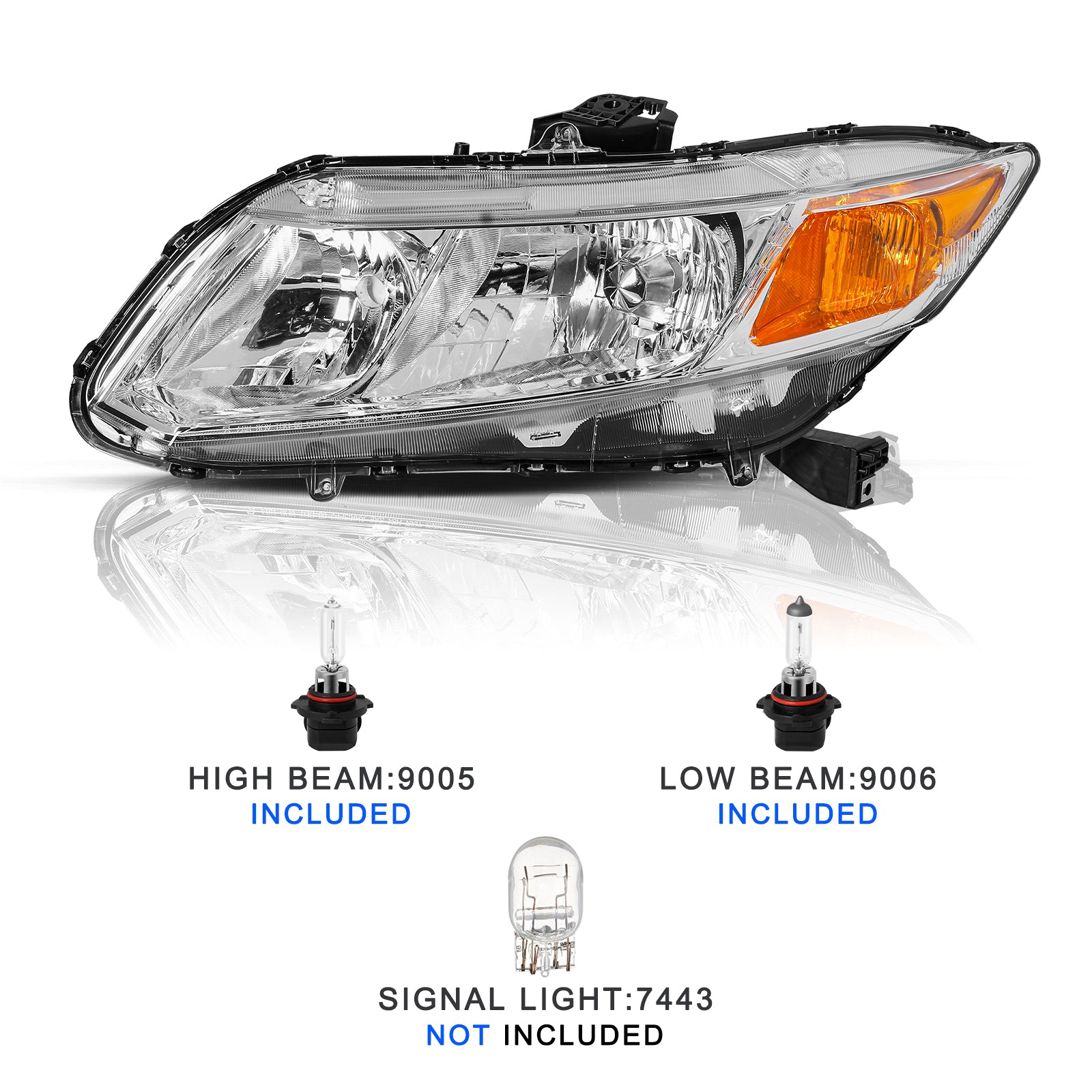 VehicleAid Headlights For 2012-2015 Honda Civic