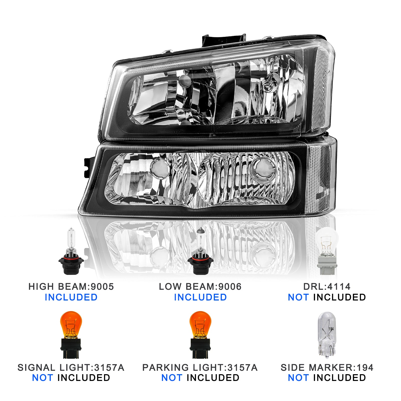 VehicleAid Headlights For 2003-2006 Chevy Avalanche 1500/2500 With LED DRL