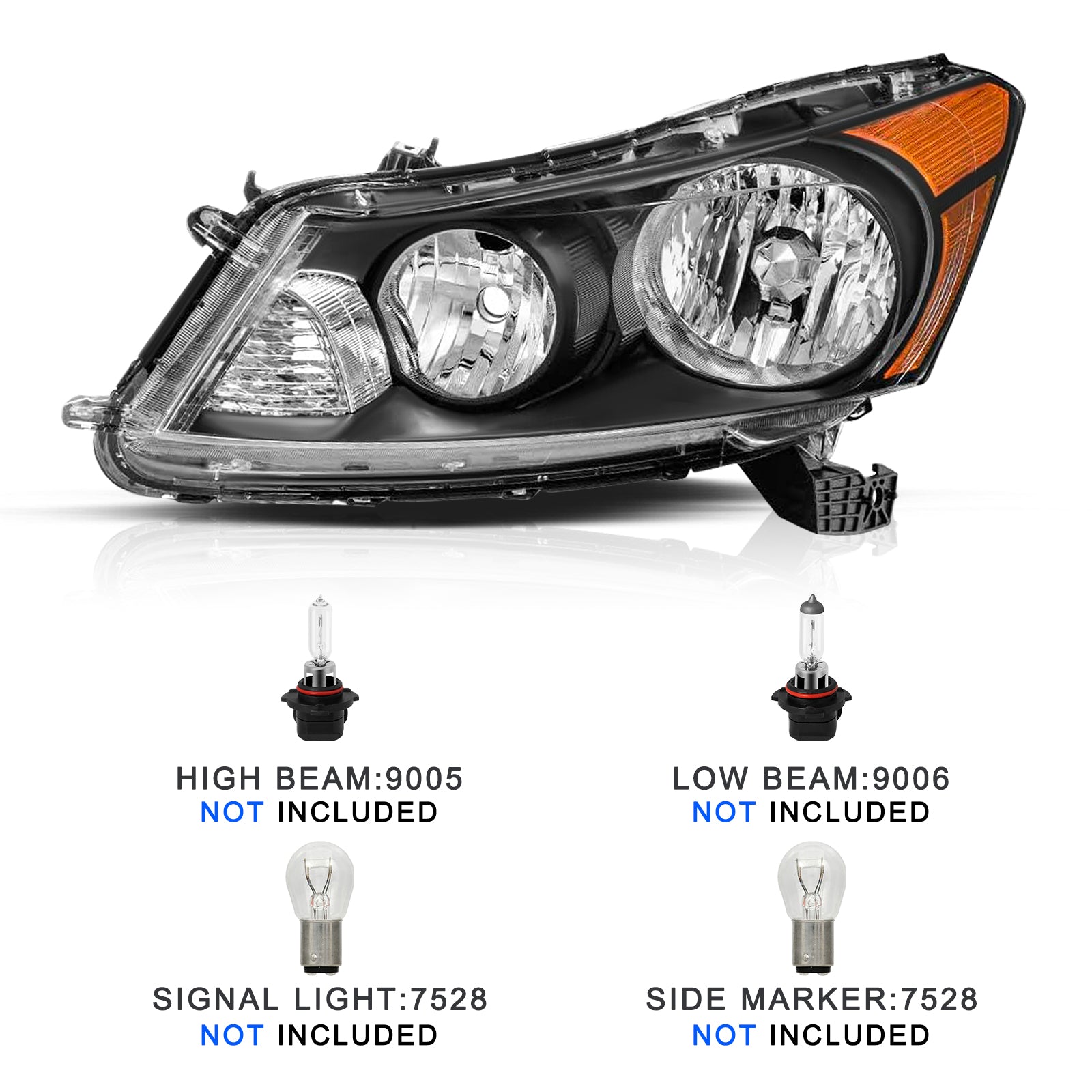 VehicleAid Headlights For 2008-2012 Honda Accord 4-Door