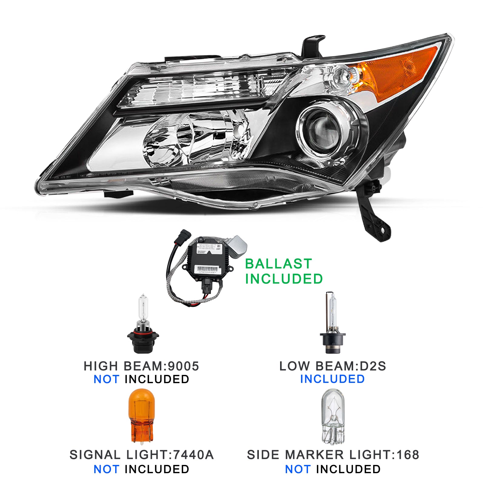 VehicleAid Headlights For 2007-2009 Acura MDX(D2S Bulbs & Ballast Includes)