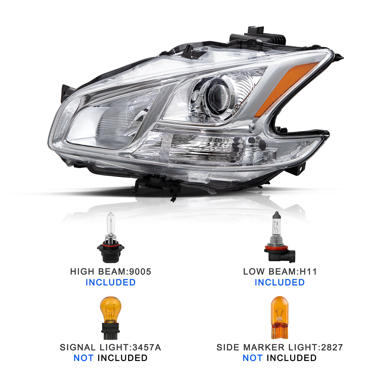 VehicleAid Headlights For 2009-2014 Nissan Maxima Chrome