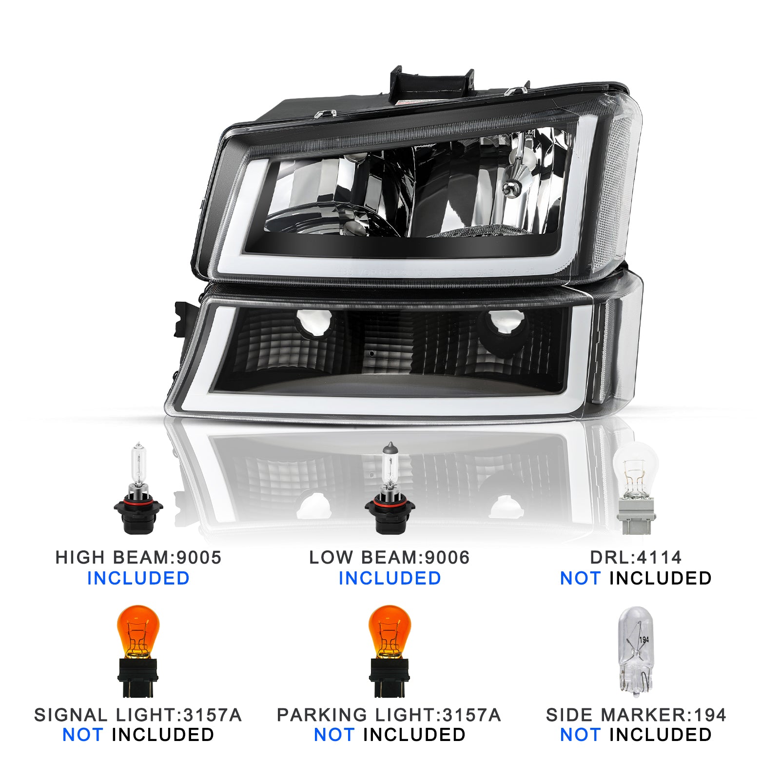 VehicleAid Headlights With U LED DRL For 2003-2006 Chevy Silverado /Avalanche