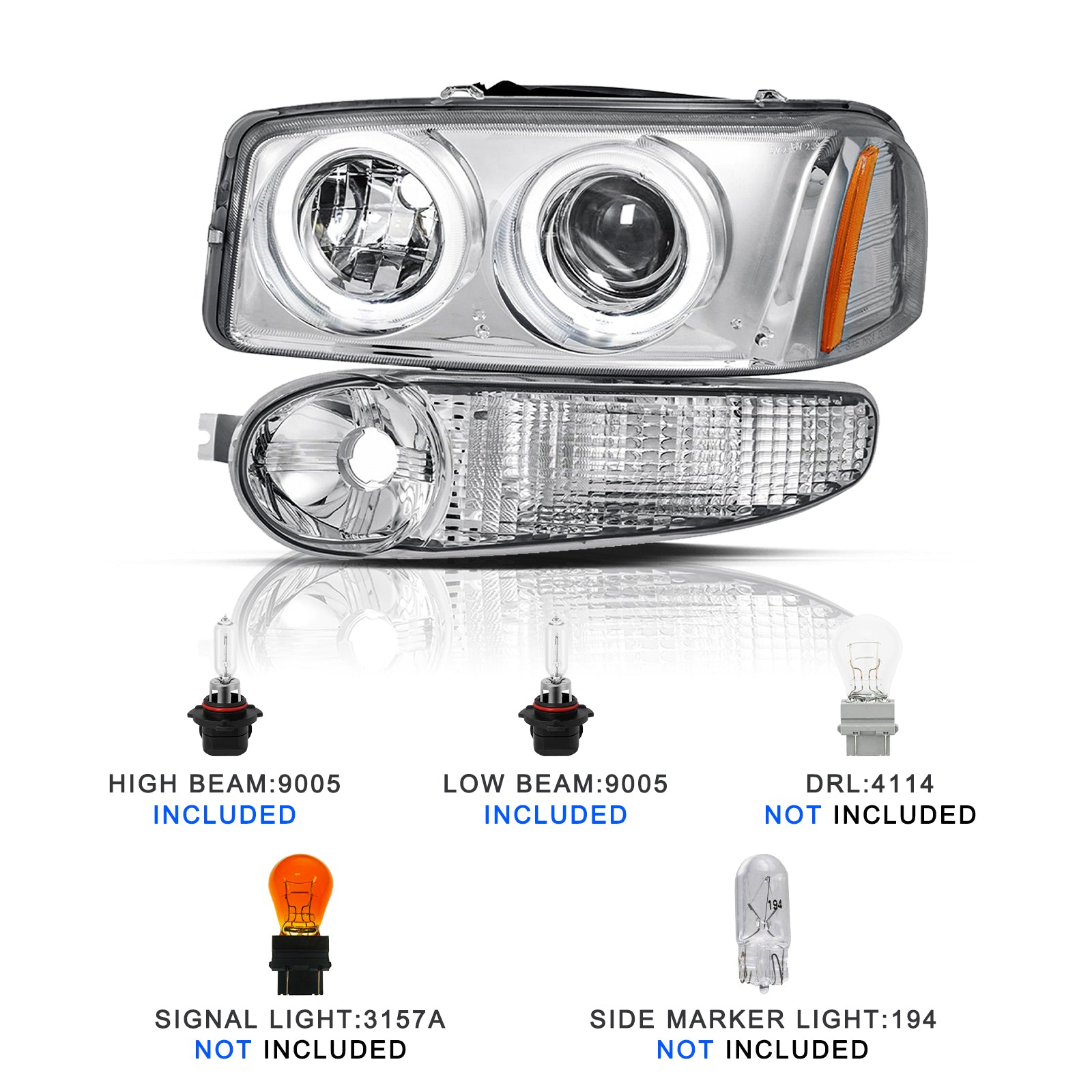 VehicleAid Projector Headlights For 2001-2006 GMC Yukon Denali