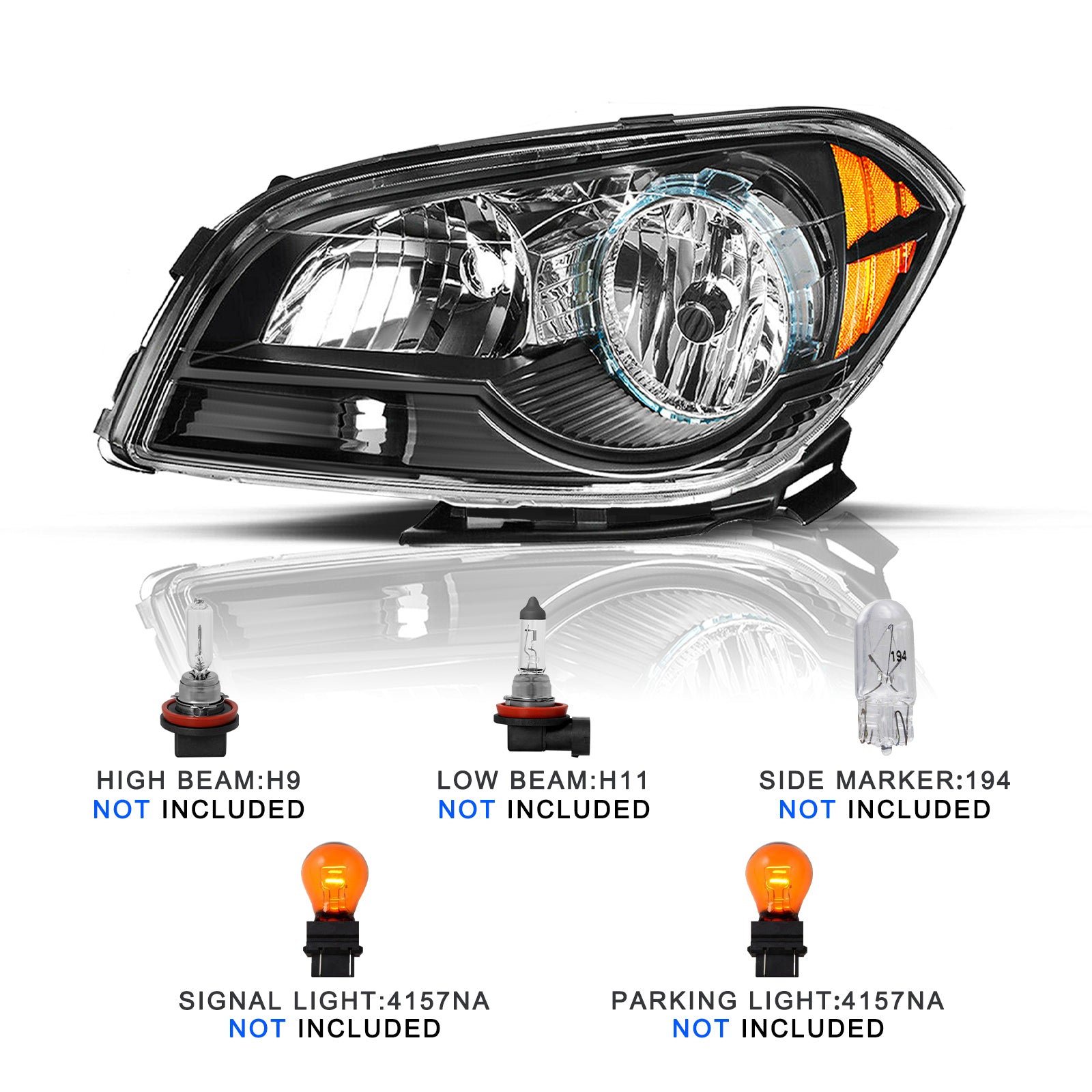 VehicleAid Headlights For 2008-2012 Chevy Malibu