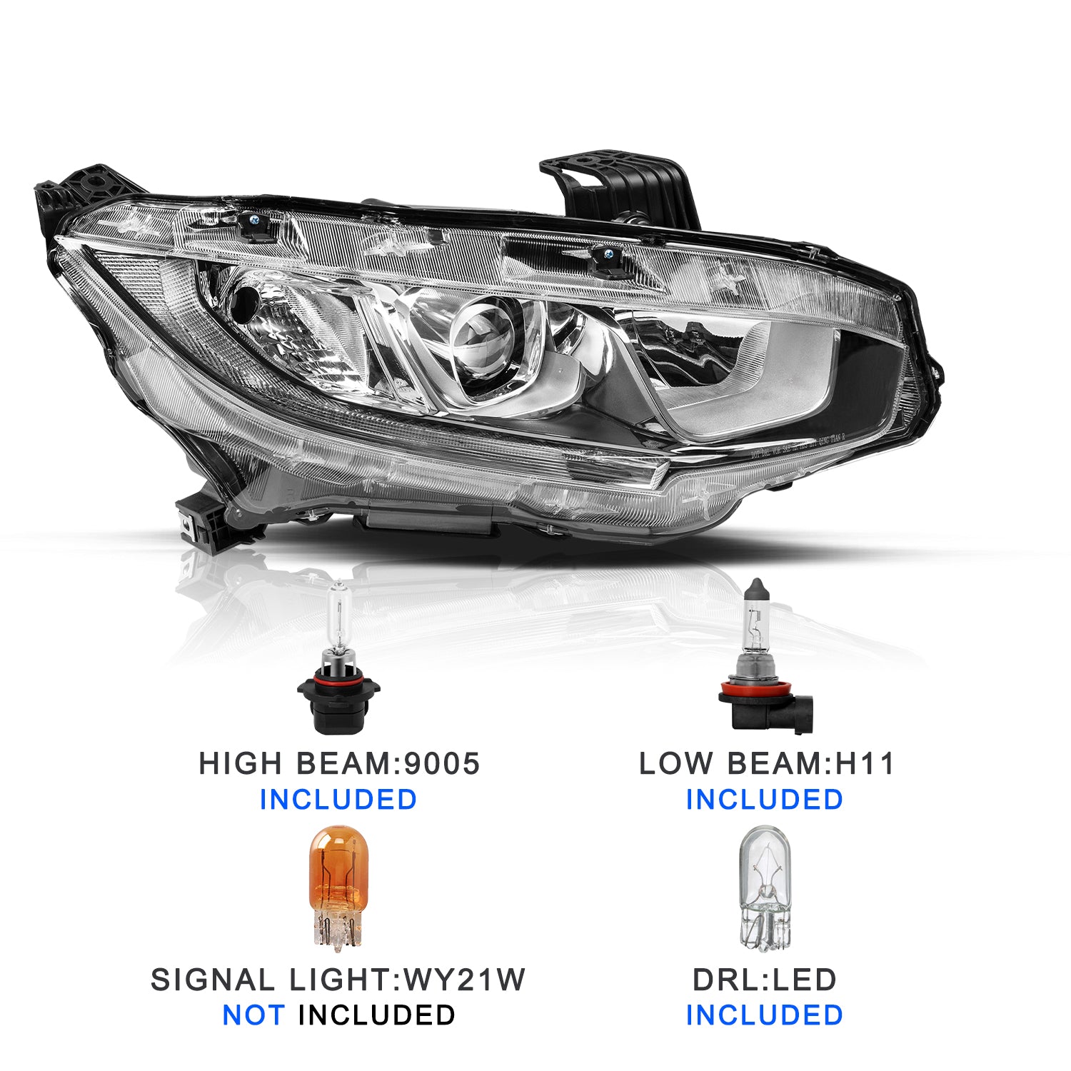 VehicleAid Headlights For 2016-2021 Honda Civic