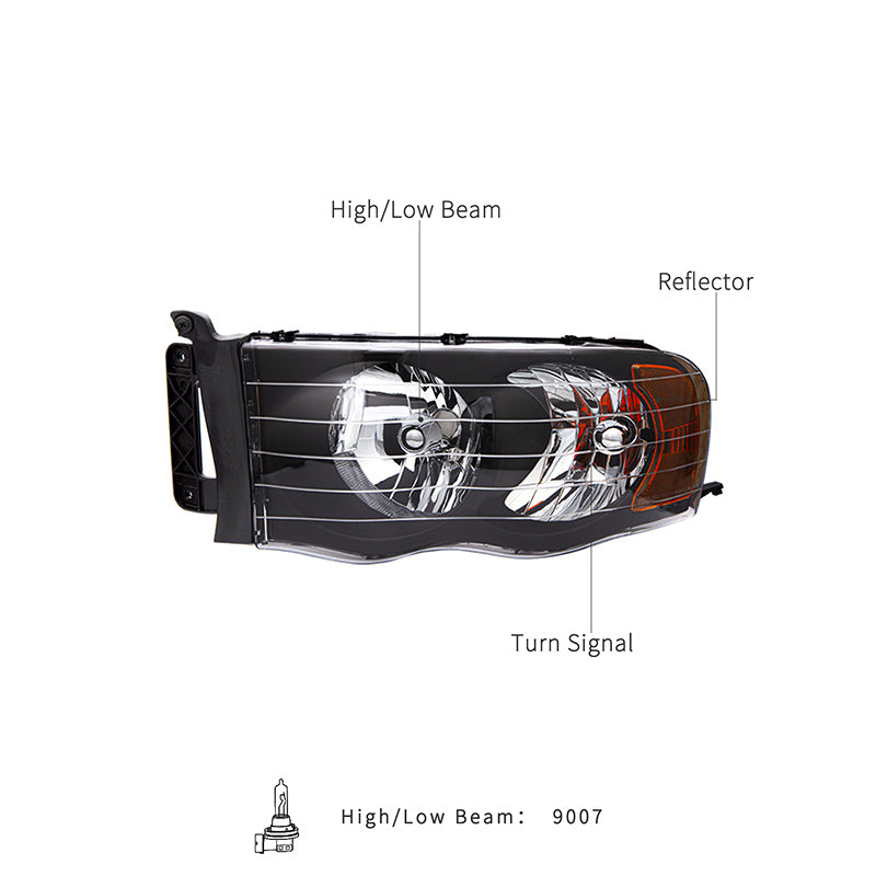 VehicleAid Headlights For 2003-2005 Dodge Ram 3500