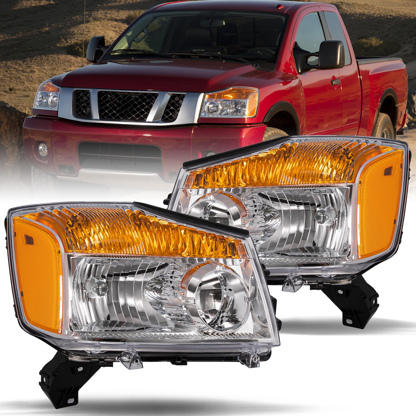 VehicleAid Headlights For 2004-2015 Nissan Titan/2005-2007 Nissan Armada