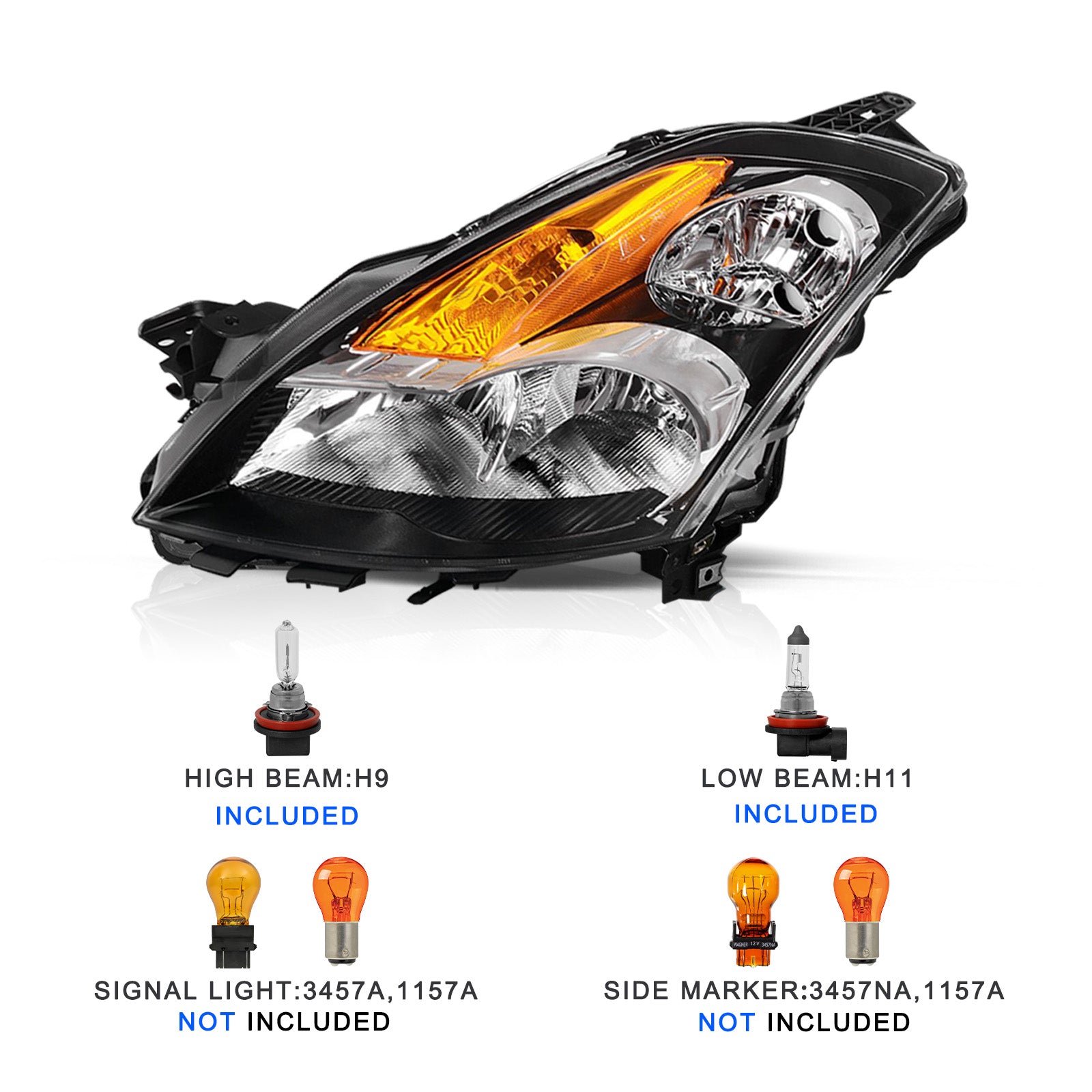 VehicleAid Headlights For 2007-2009 Nissan Altima