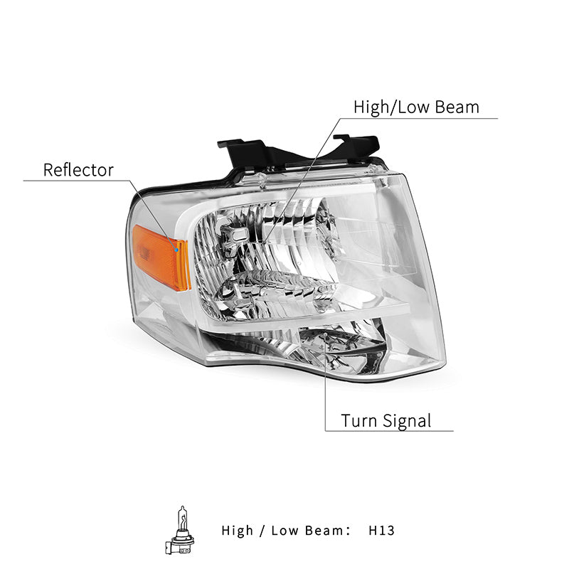 VehicleAid Headlights For 2007-2014 Ford Expedition