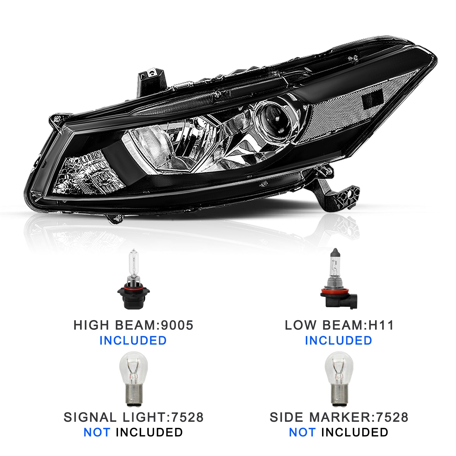 VehicleAid Headlights For 2008-2012 Honda Accord 2-Door Coupe