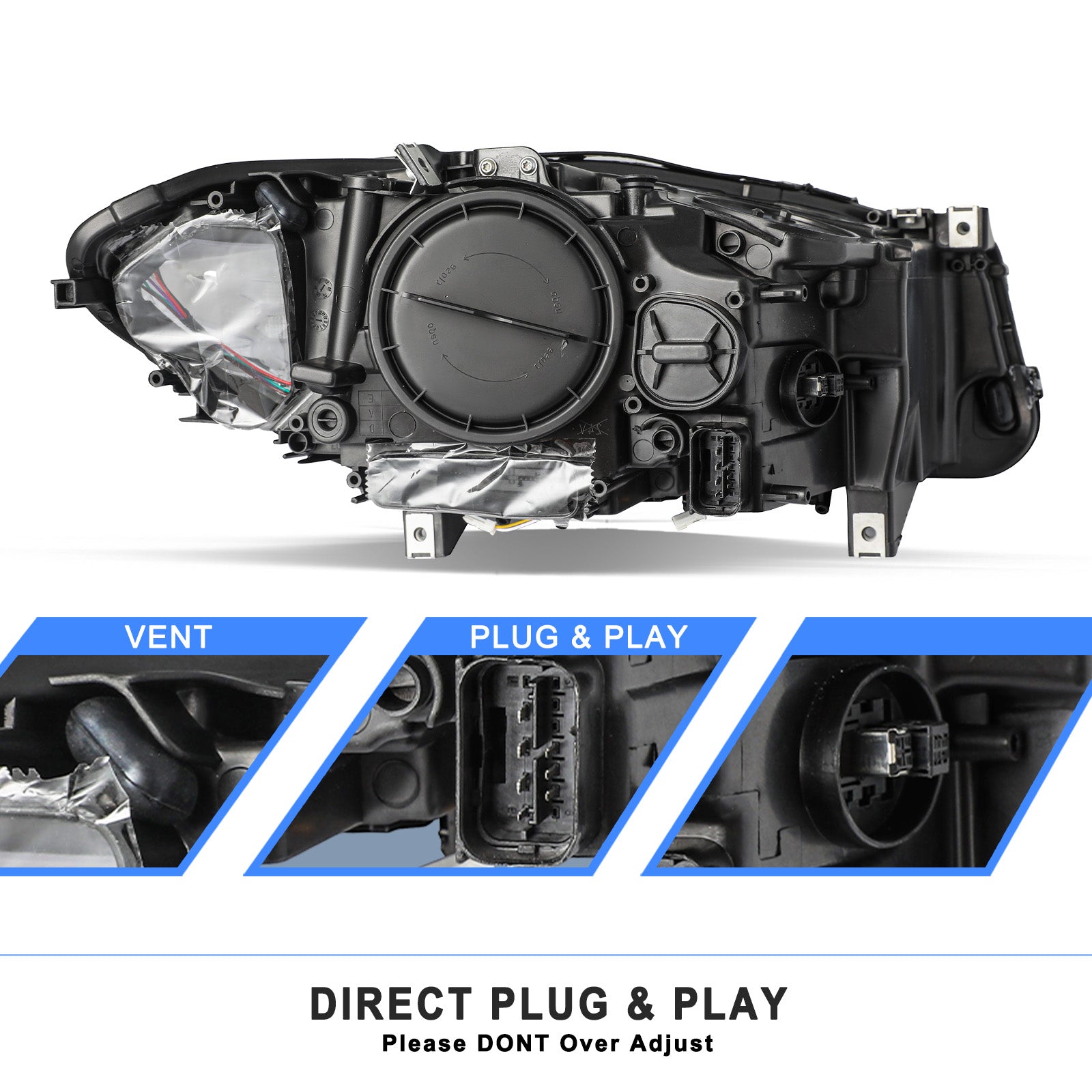 VehicleAid Headlights For 2011-2013 BMW 5 Series F10 F18 528i 535i 550i M5 w/o AFS