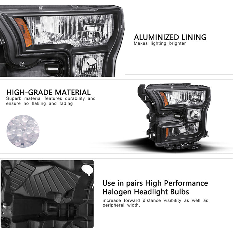 VehicleAid Headlights For 2015-2017 Ford F150