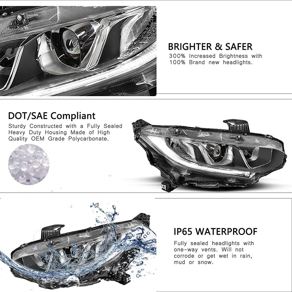 VehicleAid Headlights For 2016-2020 Honda Civic