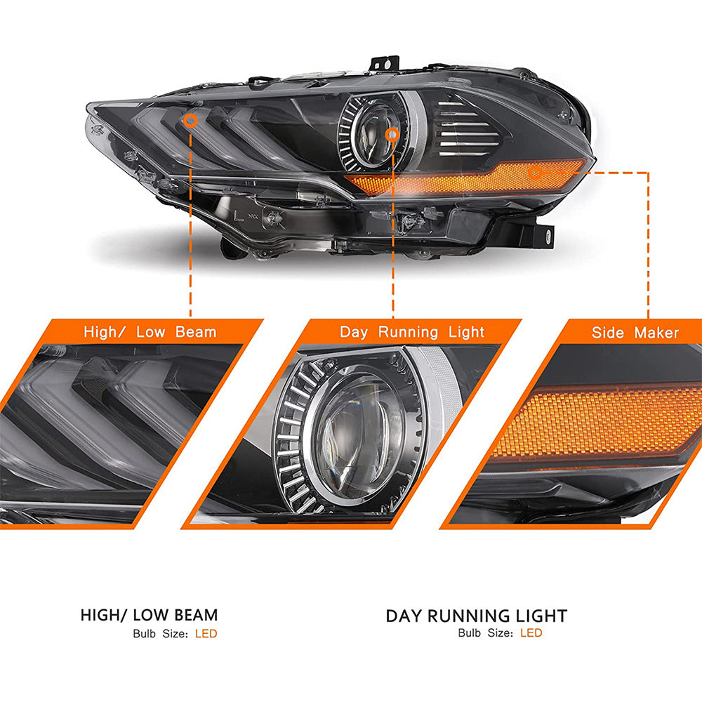 VehicleAid Headlights For 2018-2022 Ford Mustang