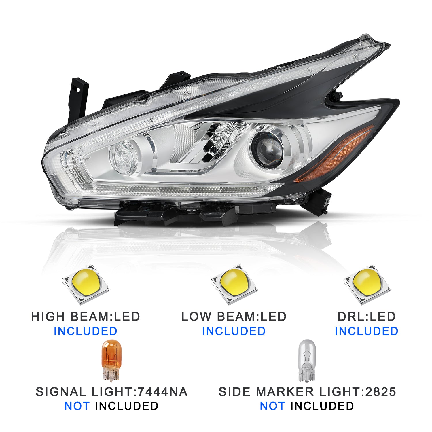 VehicleAid Headlights LED Model For 2015-2018 Nissan Murano