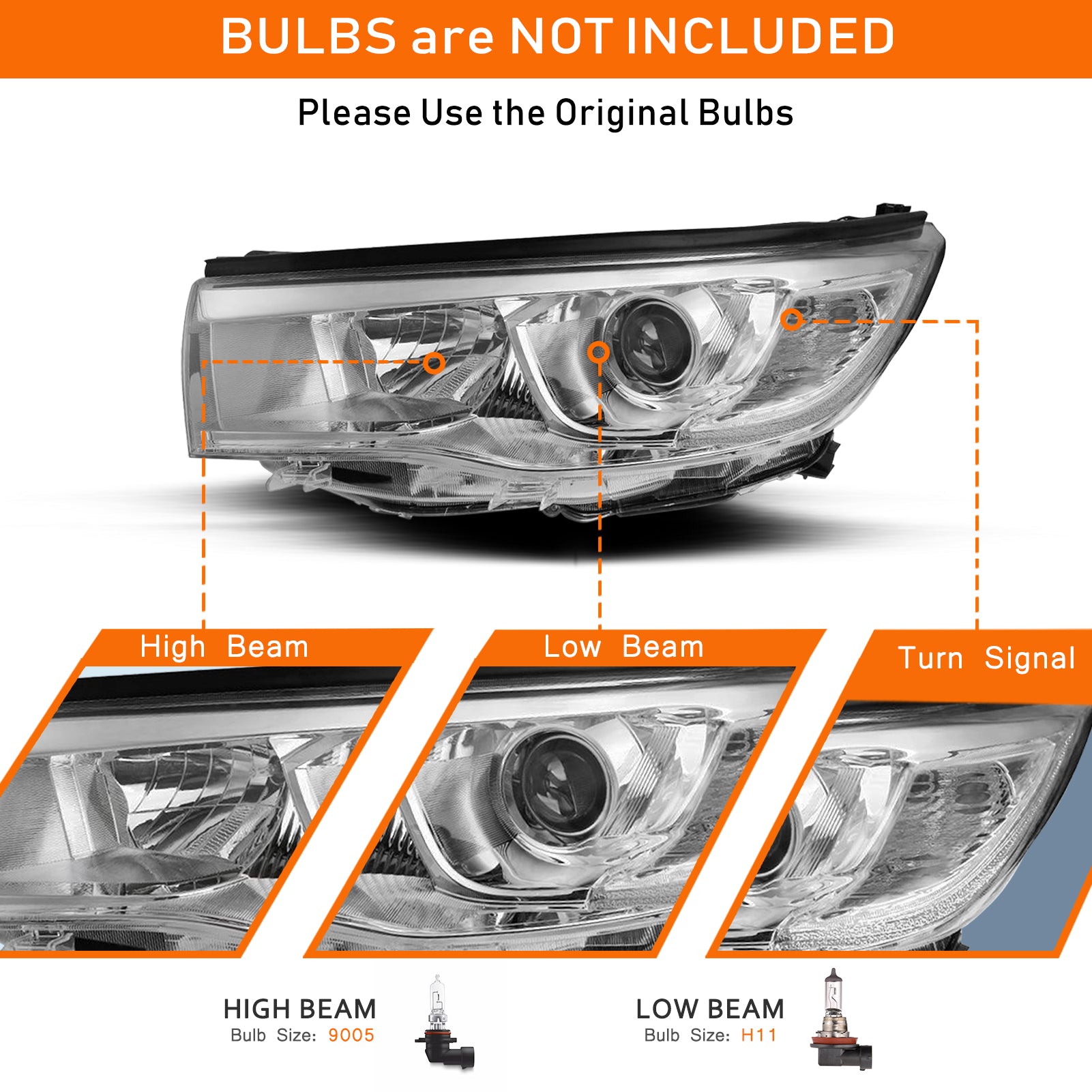 VehicleAid Headlights For 2014-2016 Toyota Highlander