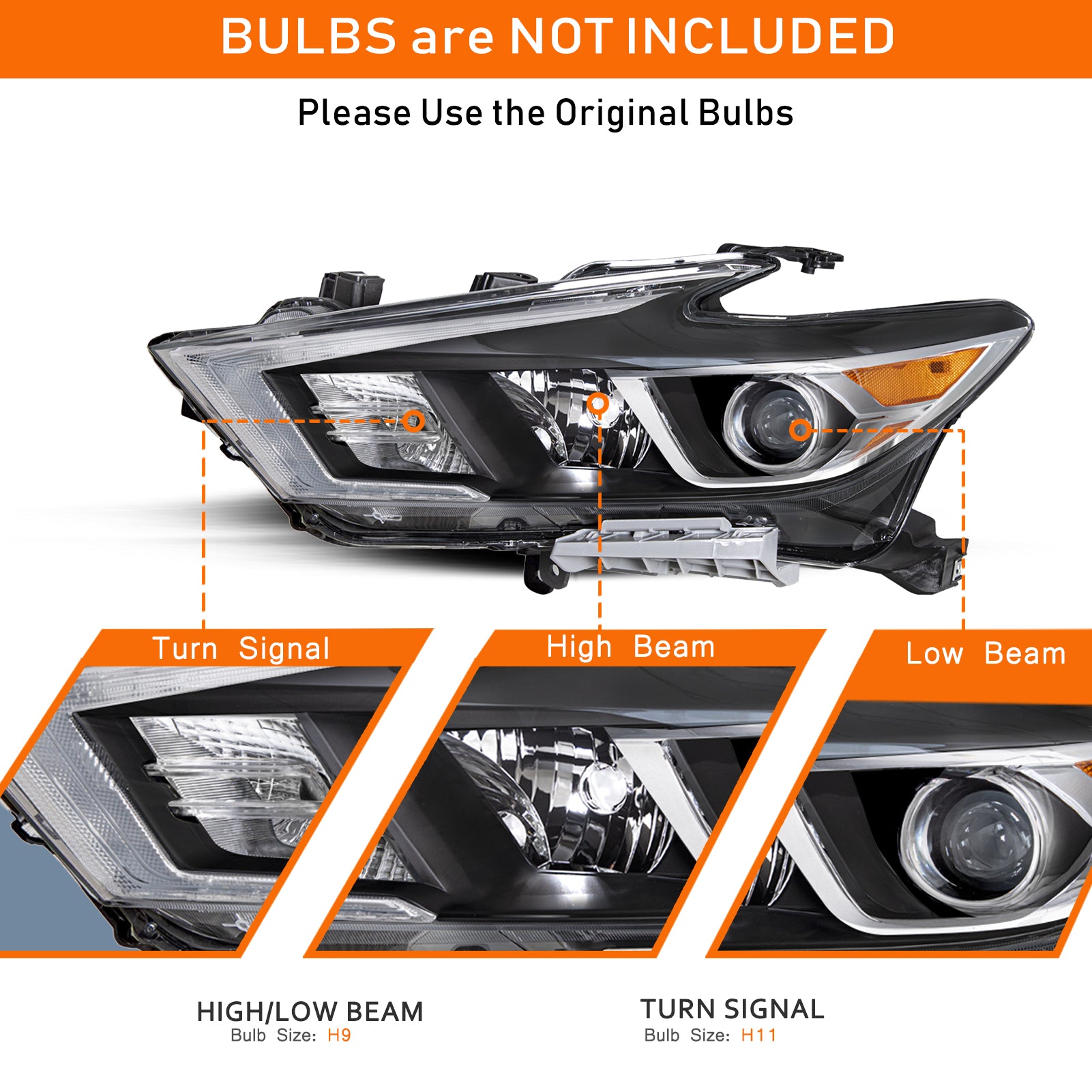 VehicleAid Headlights For 2016-2018 Nissan Maxima