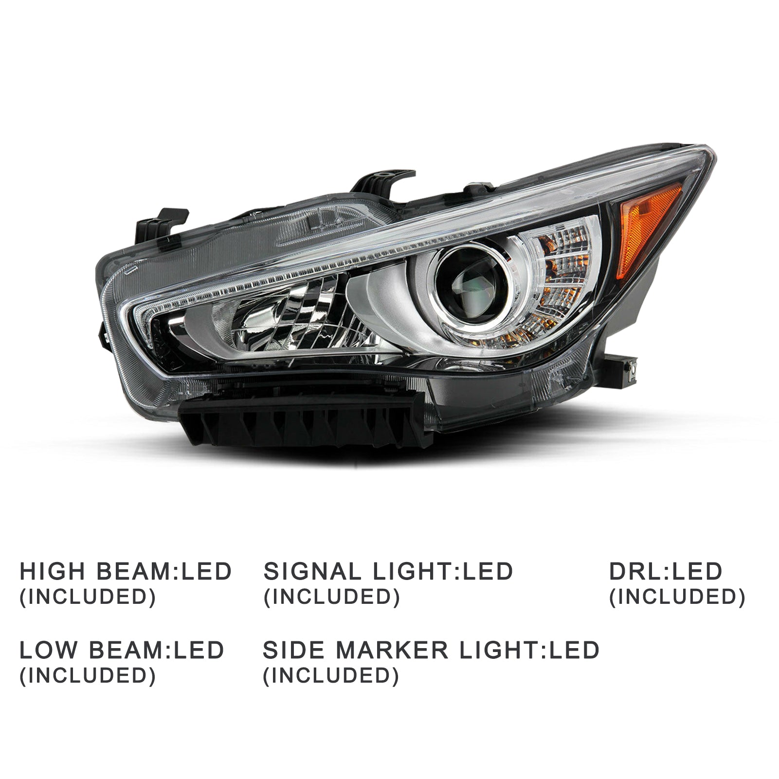 VehicleAid Full LED Headlights For 2014-2022 Infiniti Q50 w/o AFS