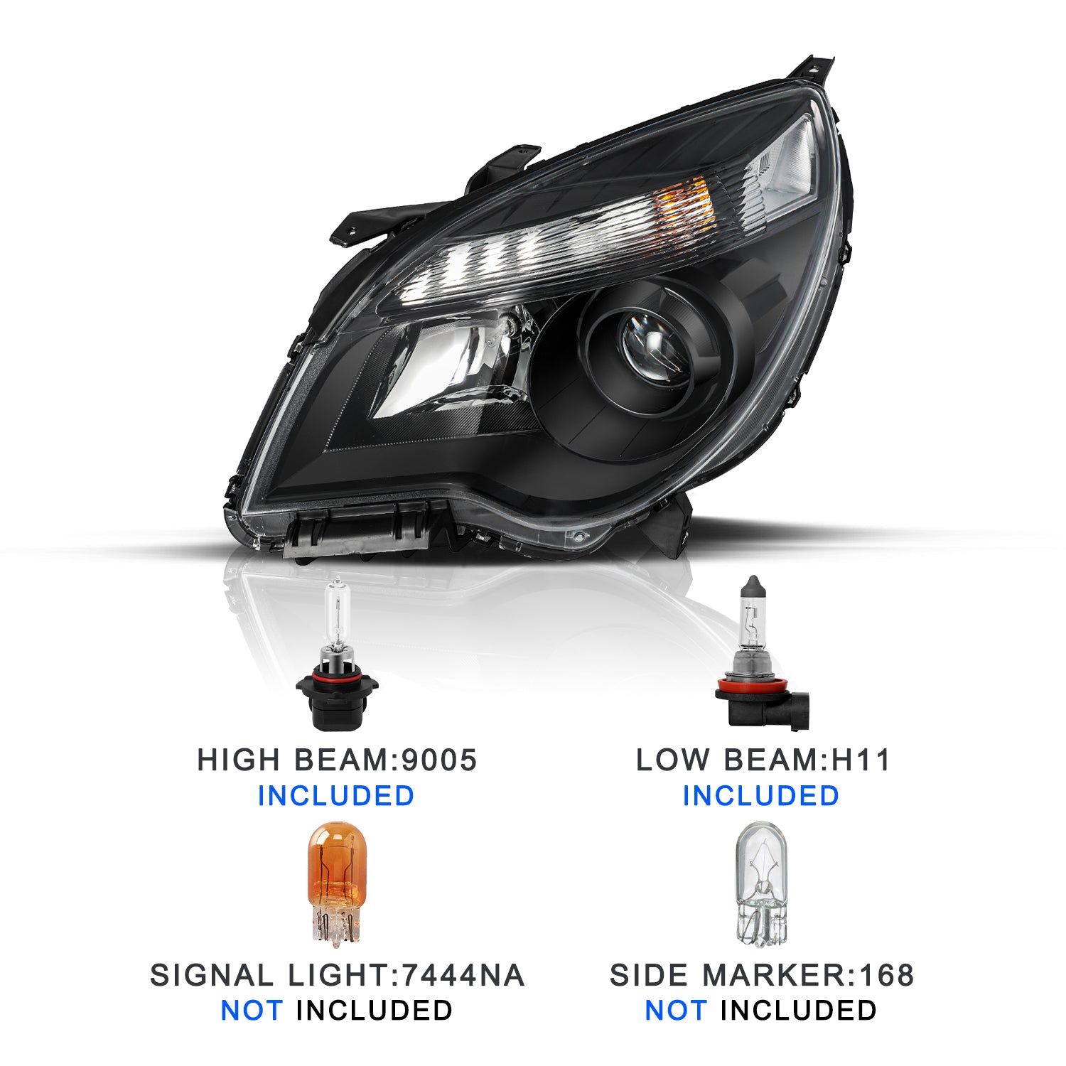 VehicleAid Headlights For 2010-2015 Chevy Equinox Halogen Type