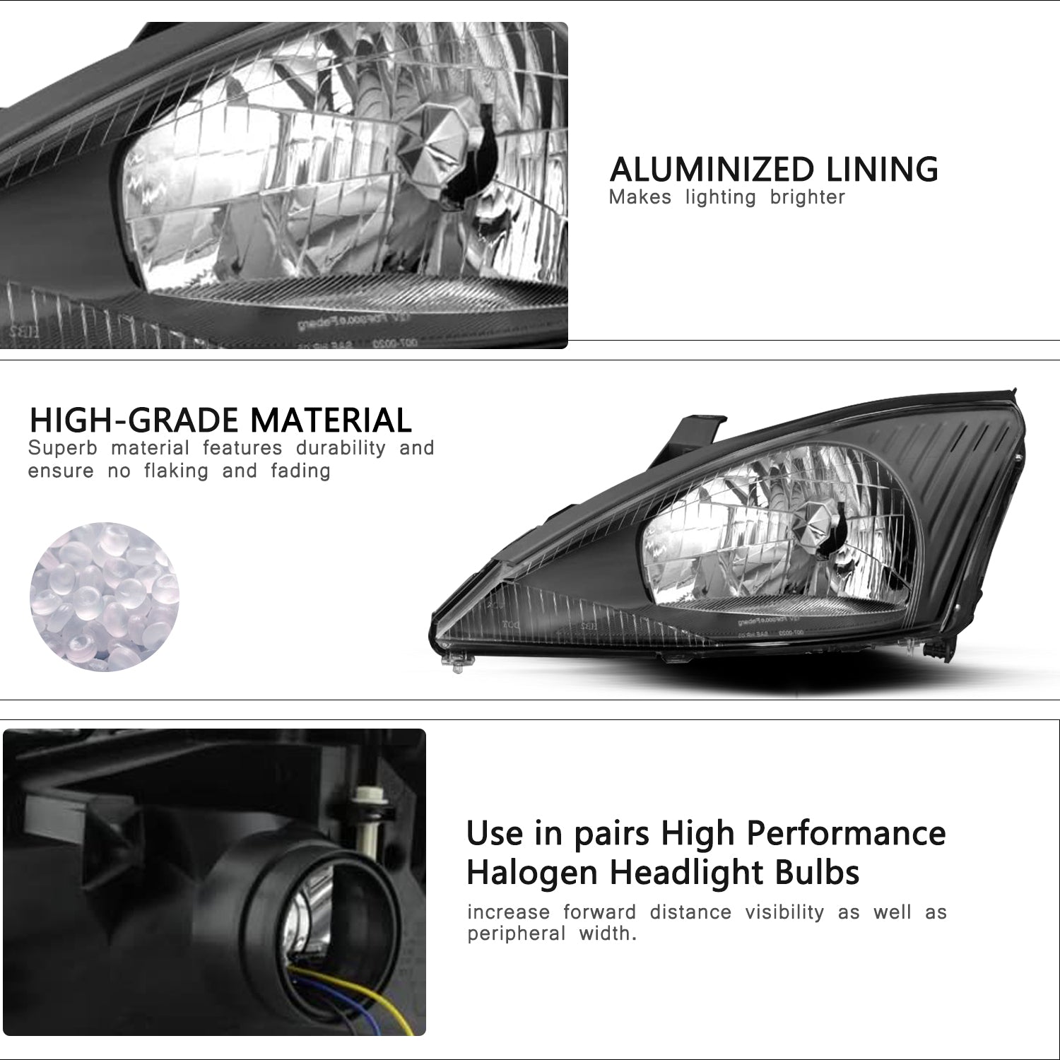 VehicleAid Headlights For 2003-2004 Ford Focus