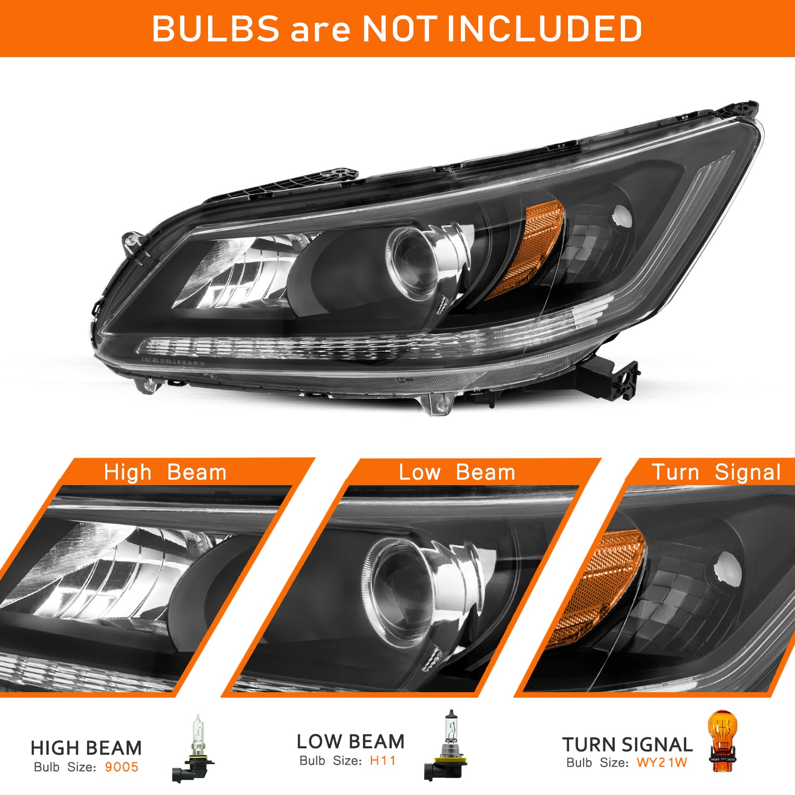 VehicleAid Headlights For 2013-2015 Honda Accord