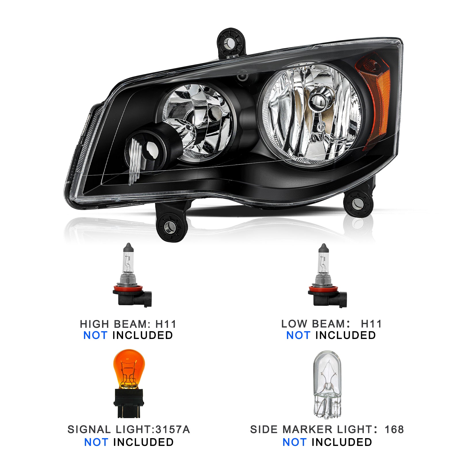 VehicleAid Headlights For 2008-2016 Chrysler Town & Country