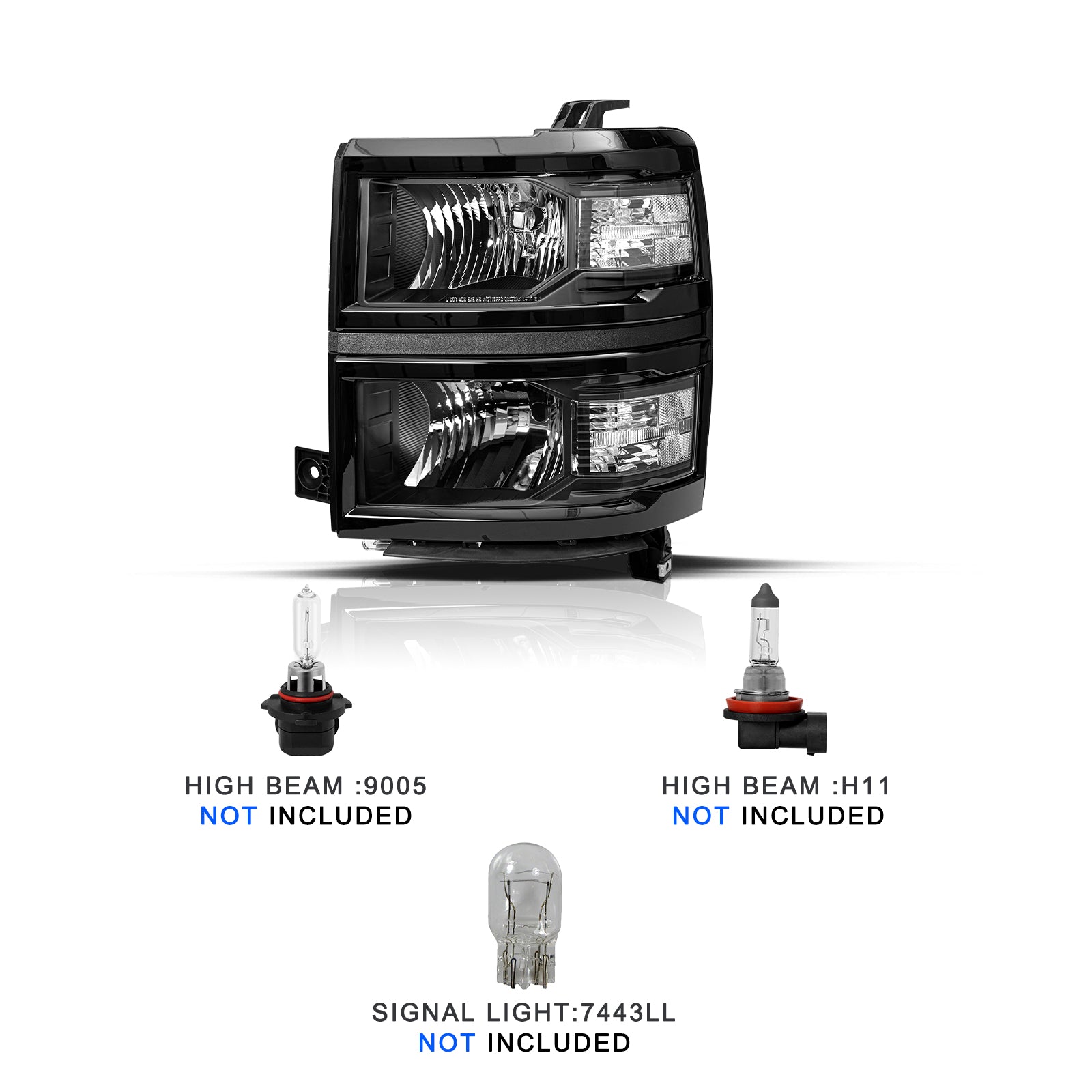 VehicleAid Headlights For 2014-2015 Chevy Silverado 1500 Pickup Truck