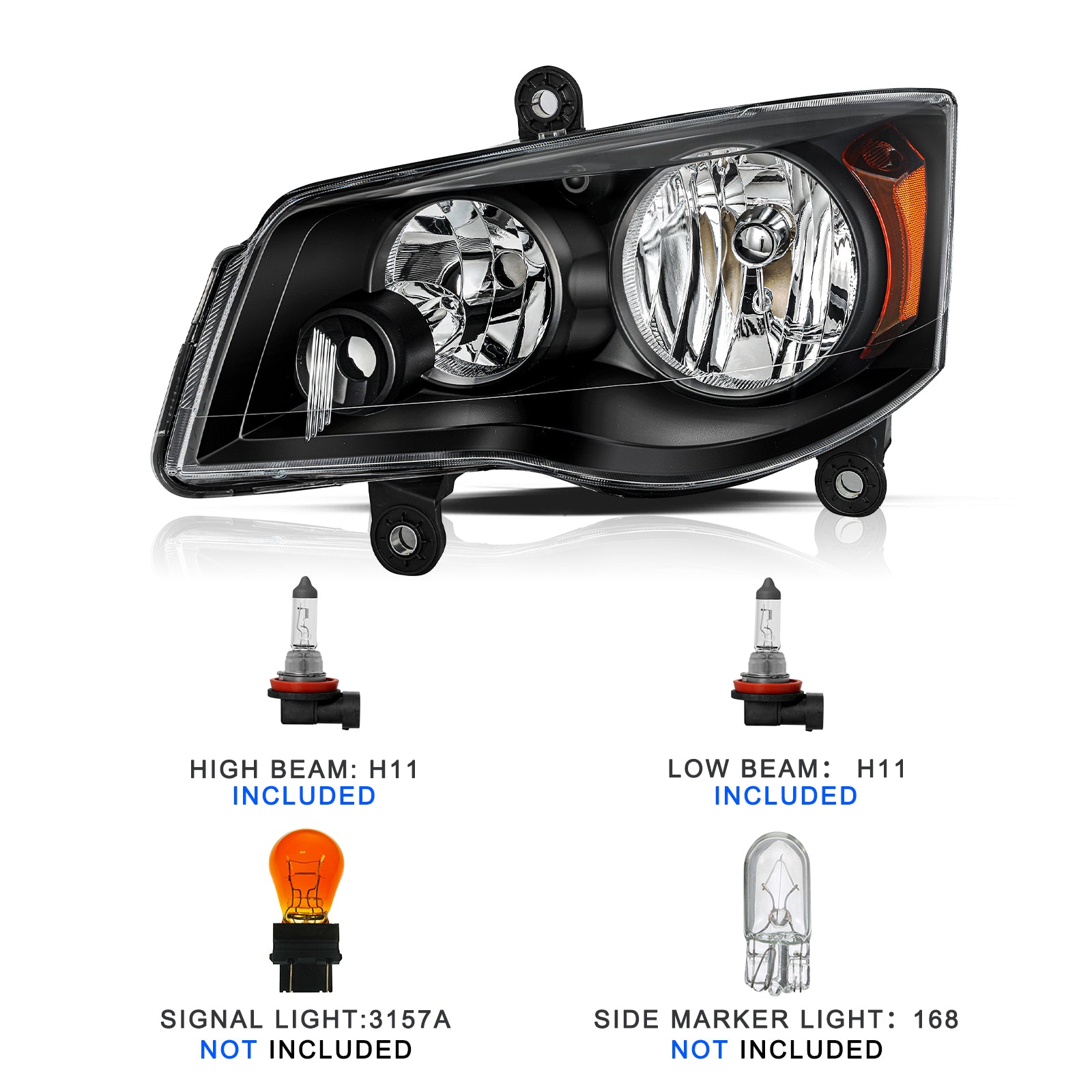 VehicleAid Headlights For 2008-2016 Chrysler Town & Country