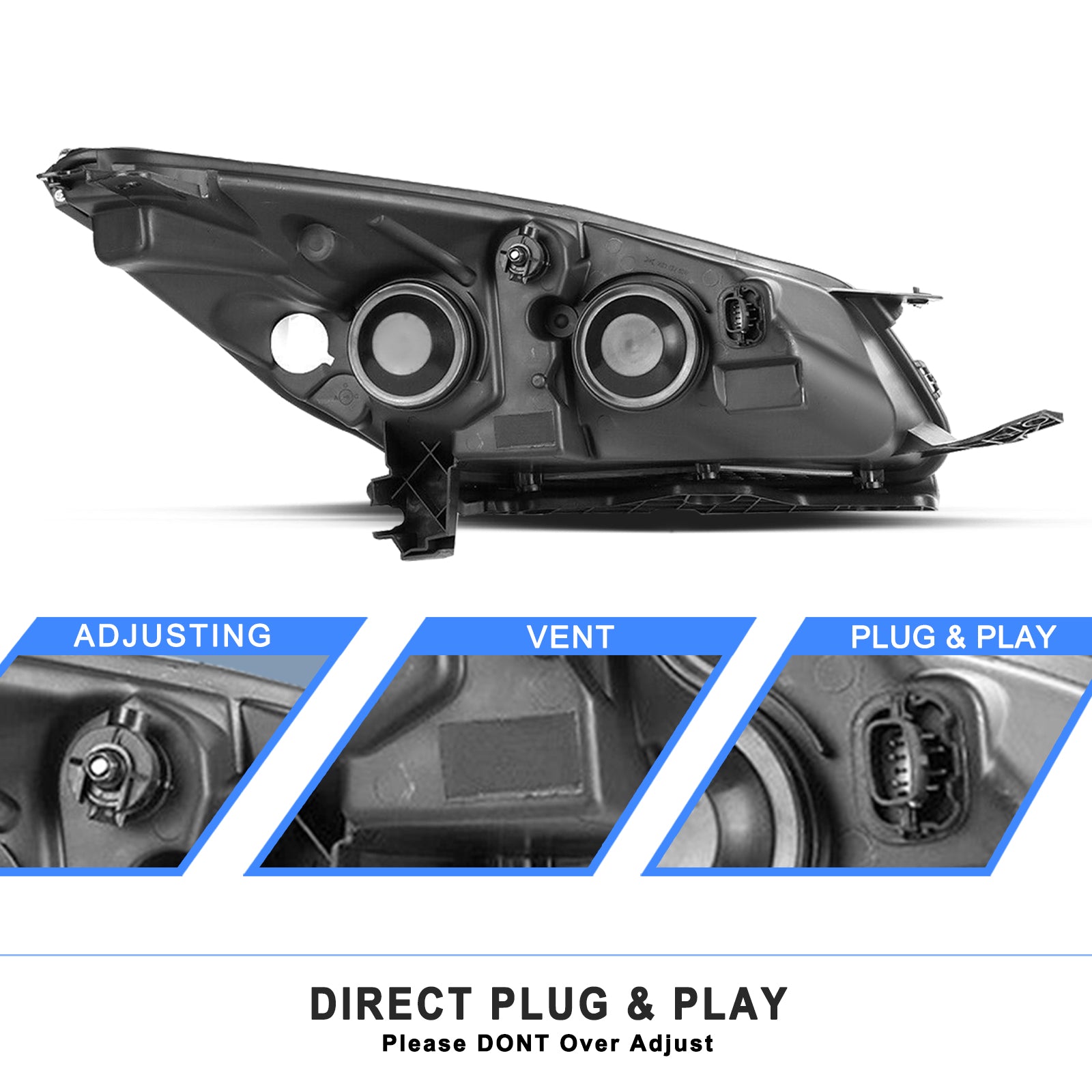 VehicleAid Headlights For 2013-2016 Ford Escape