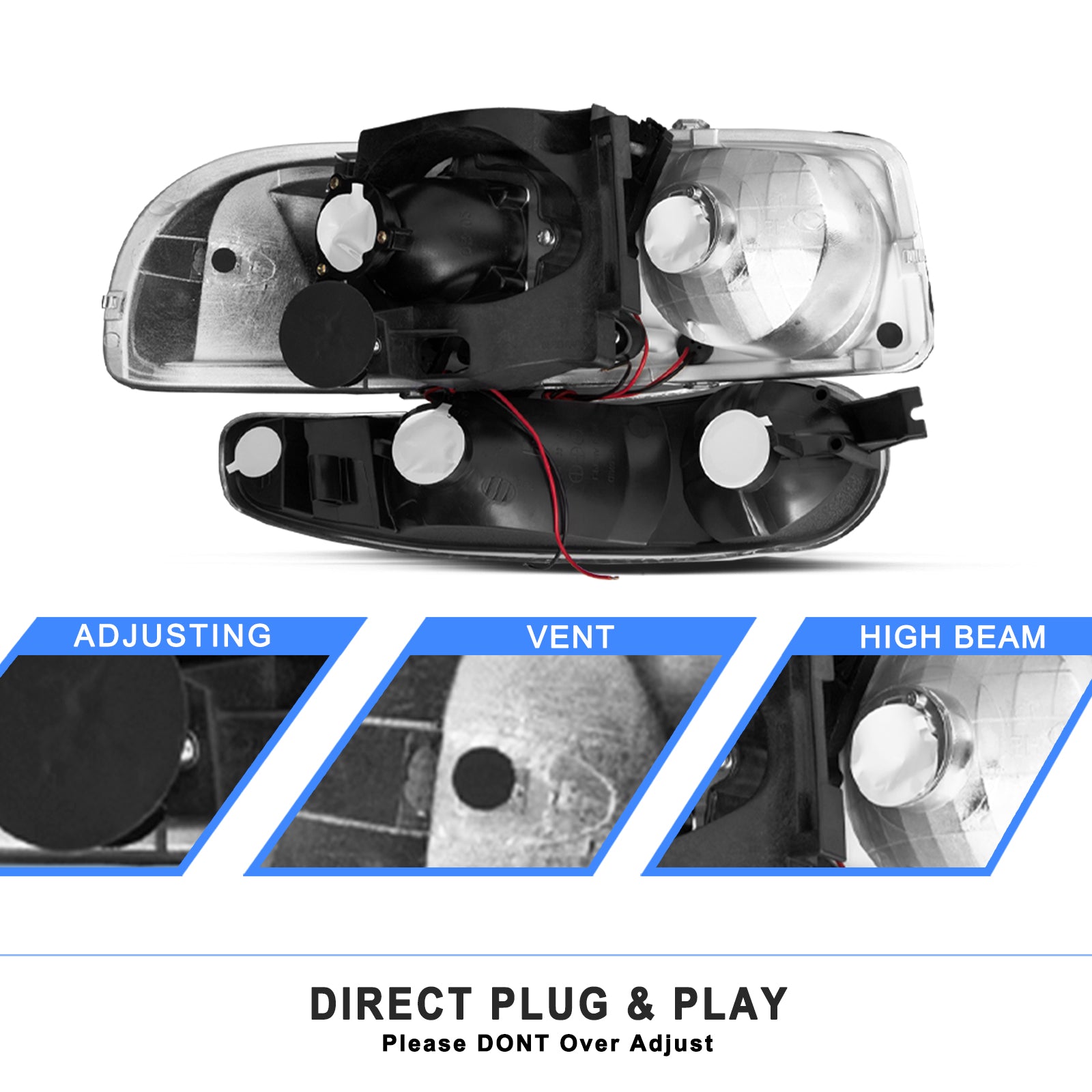 VehicleAid Projector Headlights For 2001-2006 GMC Yukon Denali