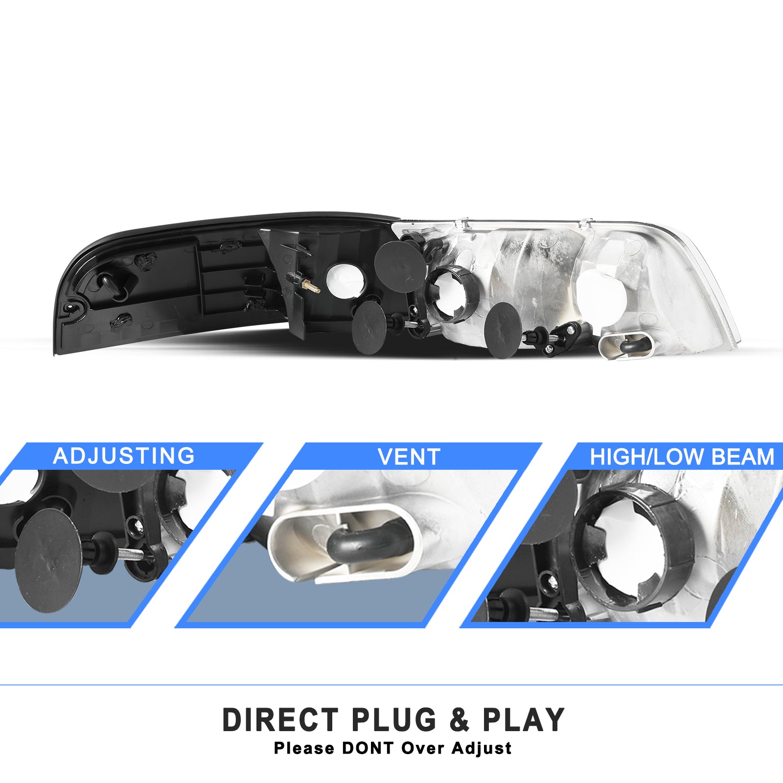 VehicleAid Headlights For 1998-2011 Ford Crown Victoria