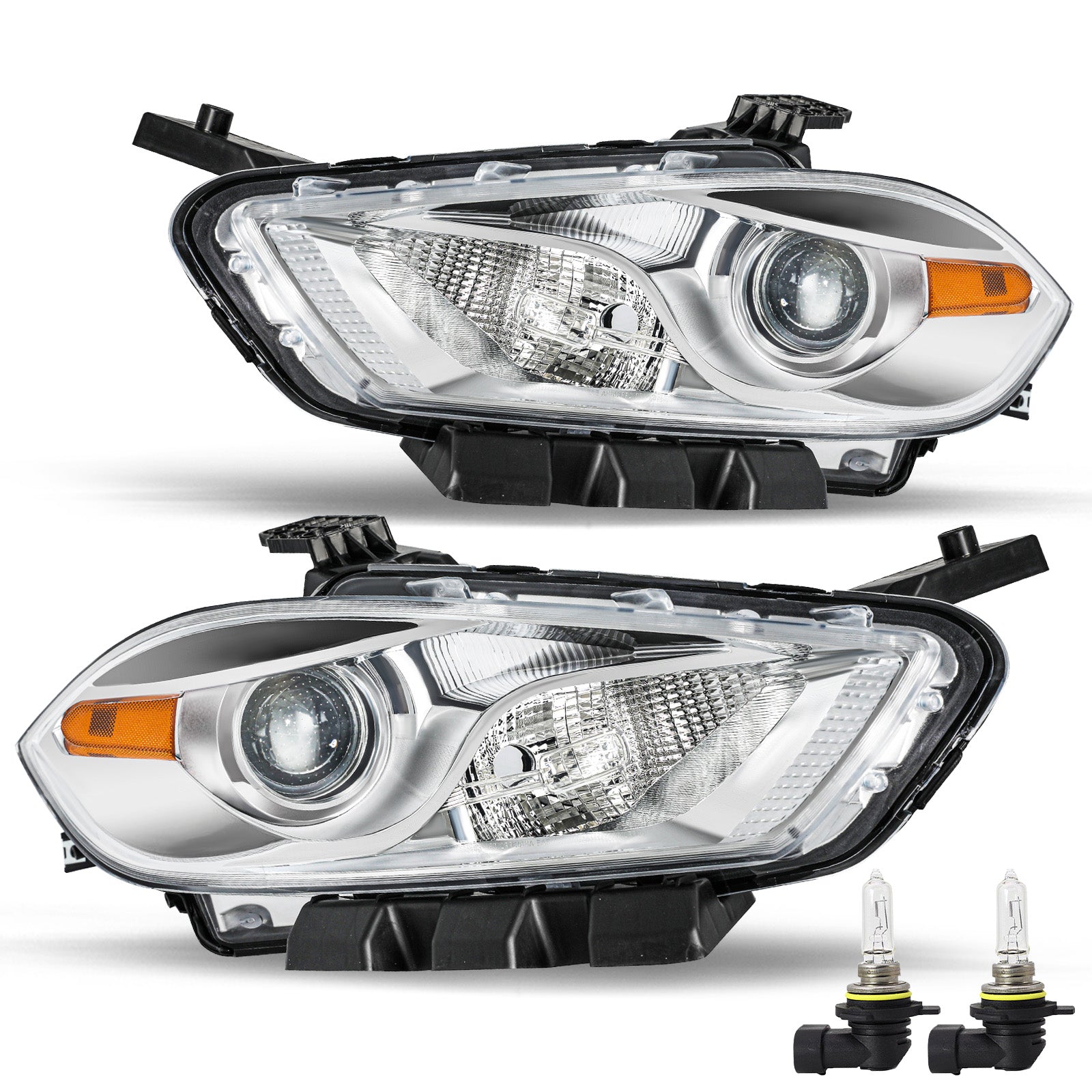 VehicleAid Headlights For 2013-2016 Dodge Dart Halogen Type Chrome