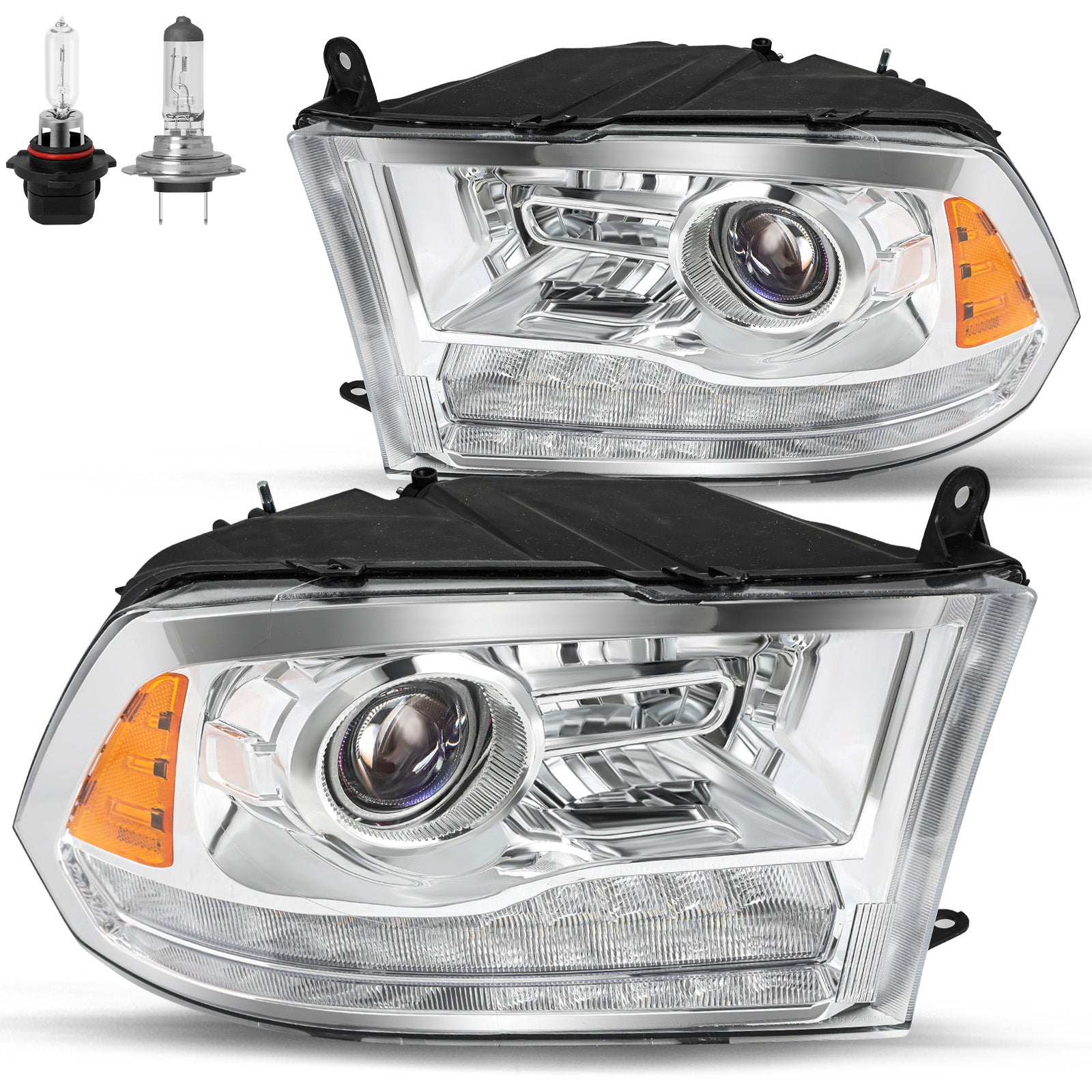 VehicleAid Headlights For 2009-2018 Dodge Ram 1500 Switchback LED Type