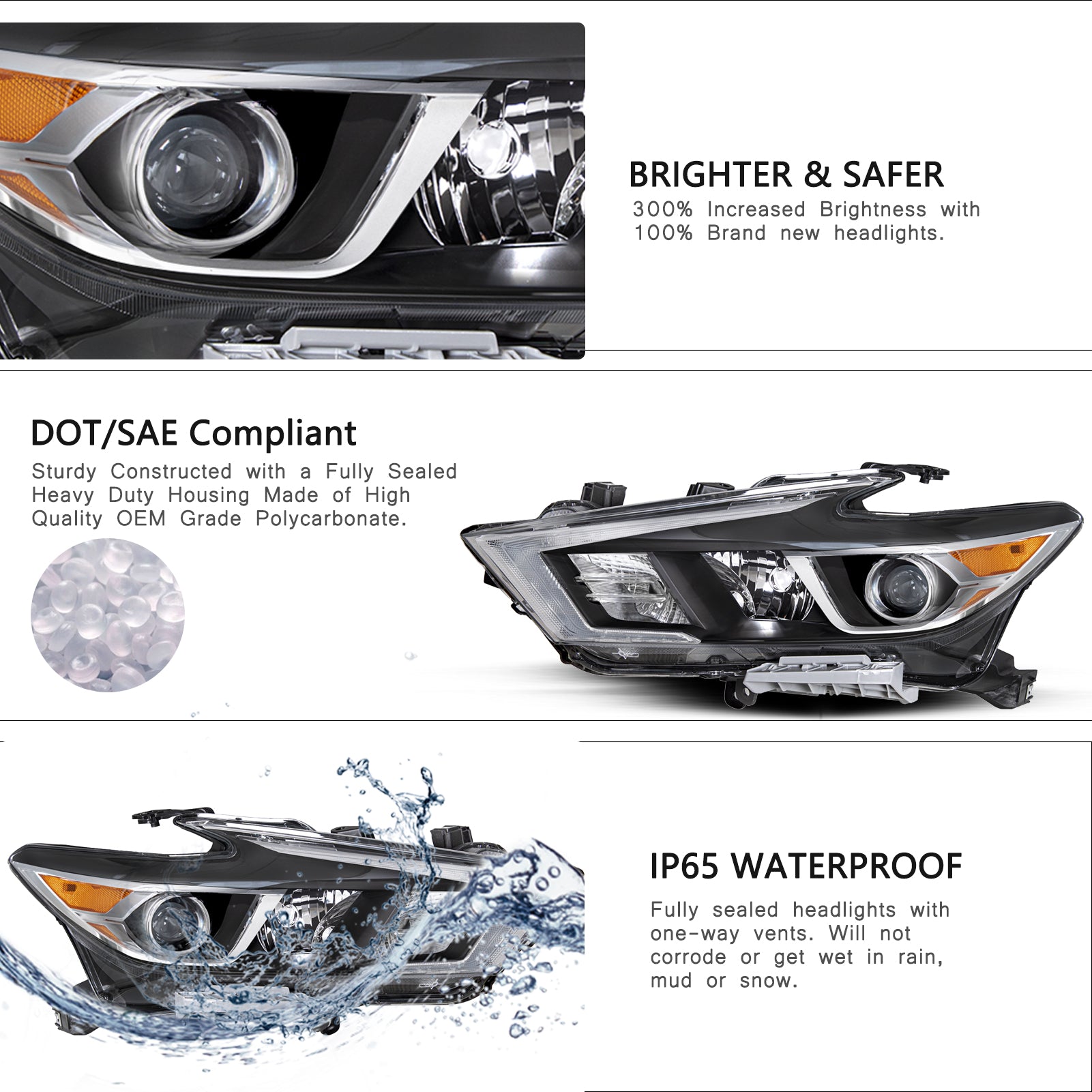 VehicleAid Headlights For 2016-2018 Nissan Maxima