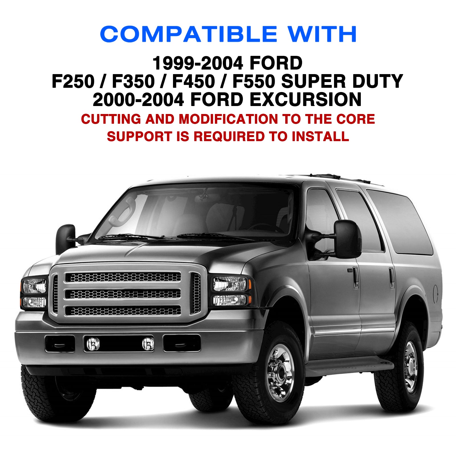 VehicleAid Headlights For 1999-2004 Ford F250 F350 F450 F550 Super Duty